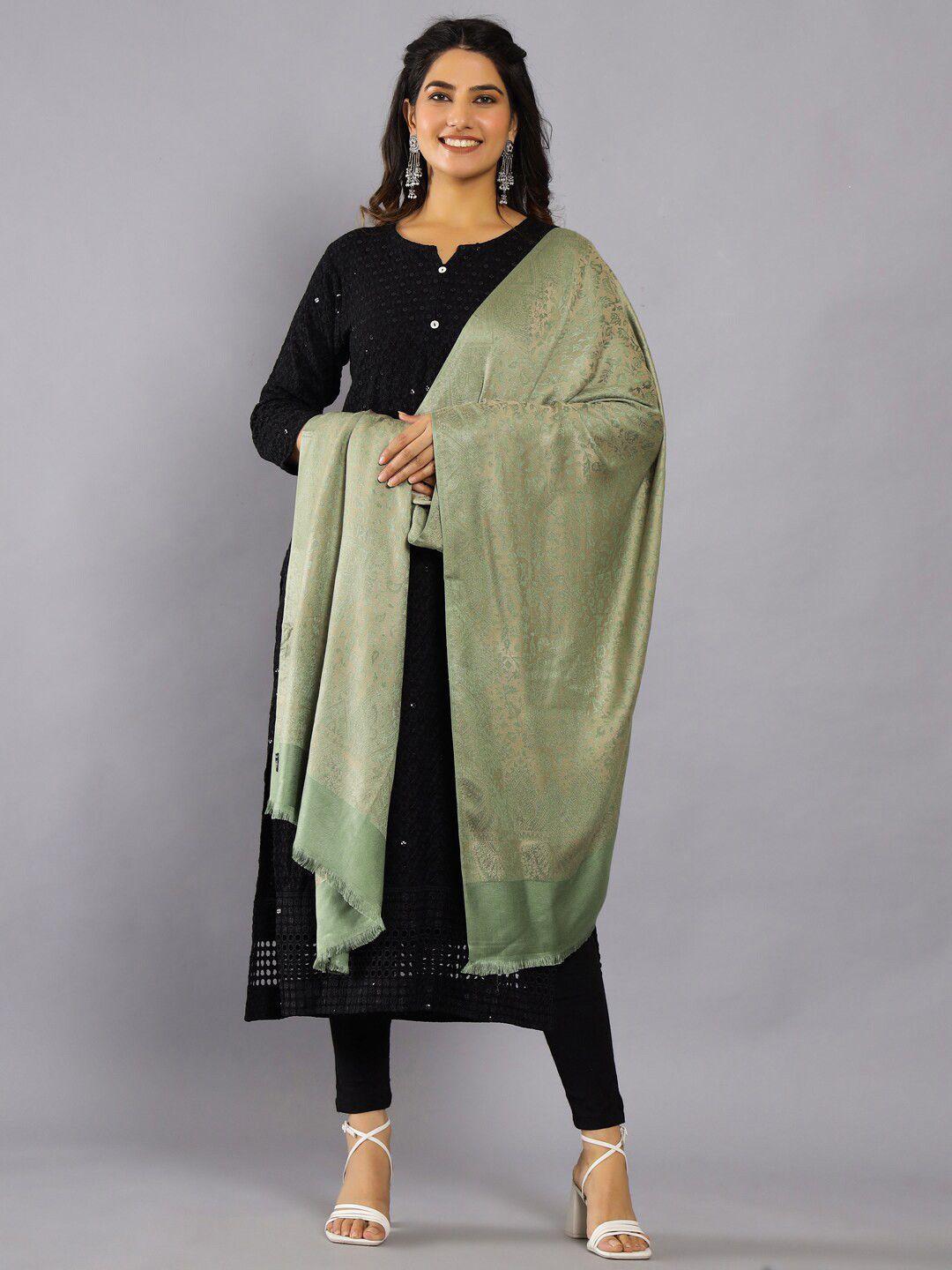 HANDICRAFT PALACE Ethnic Motifs Woven Design Woollen shawl
