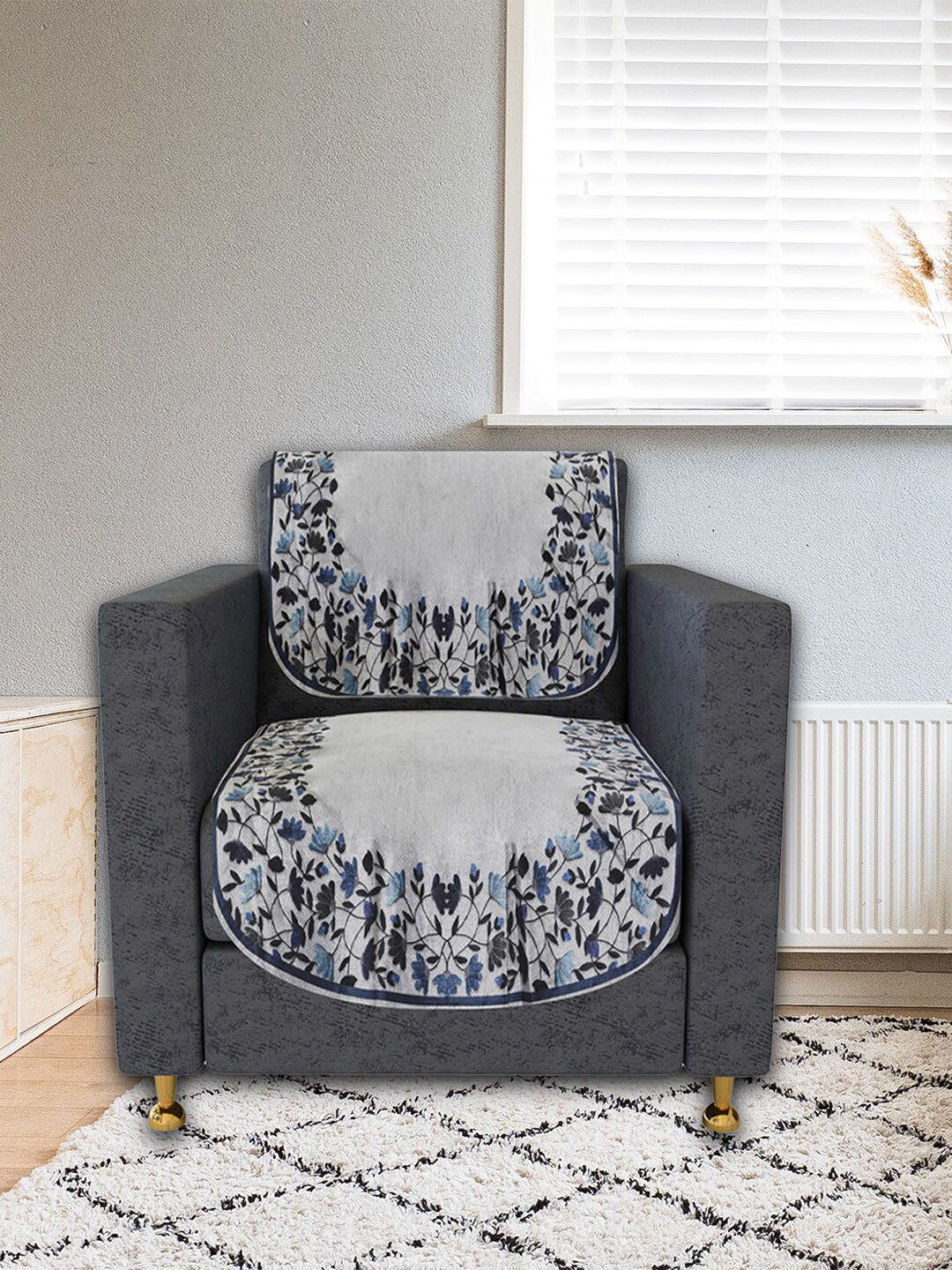 Kuber Industries Set of 2 Grey Blue Single Seater Sofa Slip Covers