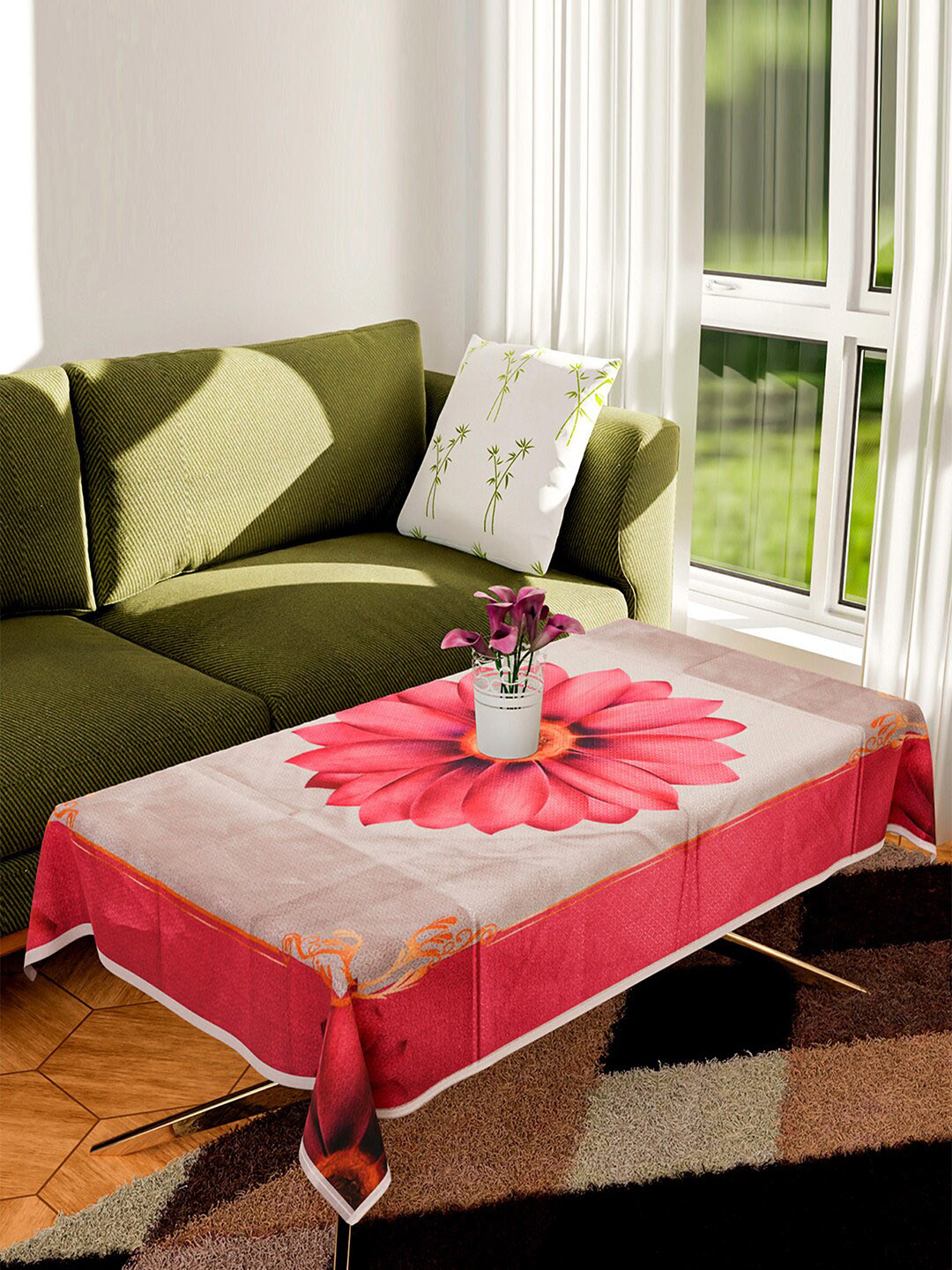 Kuber Industries Pink Printed Center Table Cover