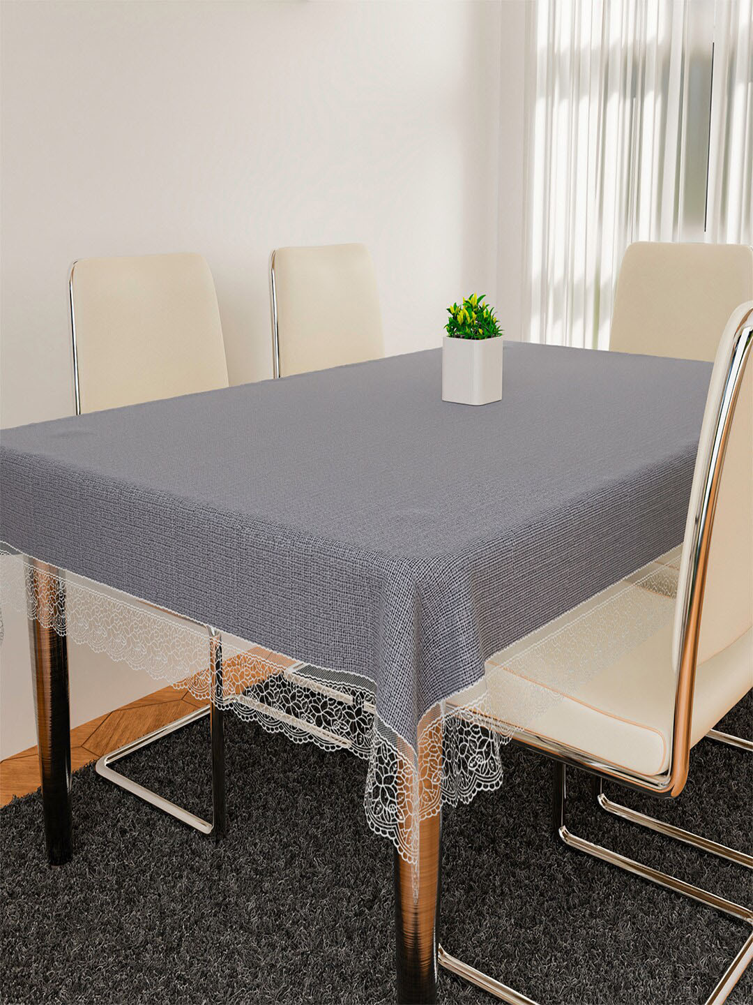 Kuber Industries Grey Printed 6 Seater Dining Table Cover
