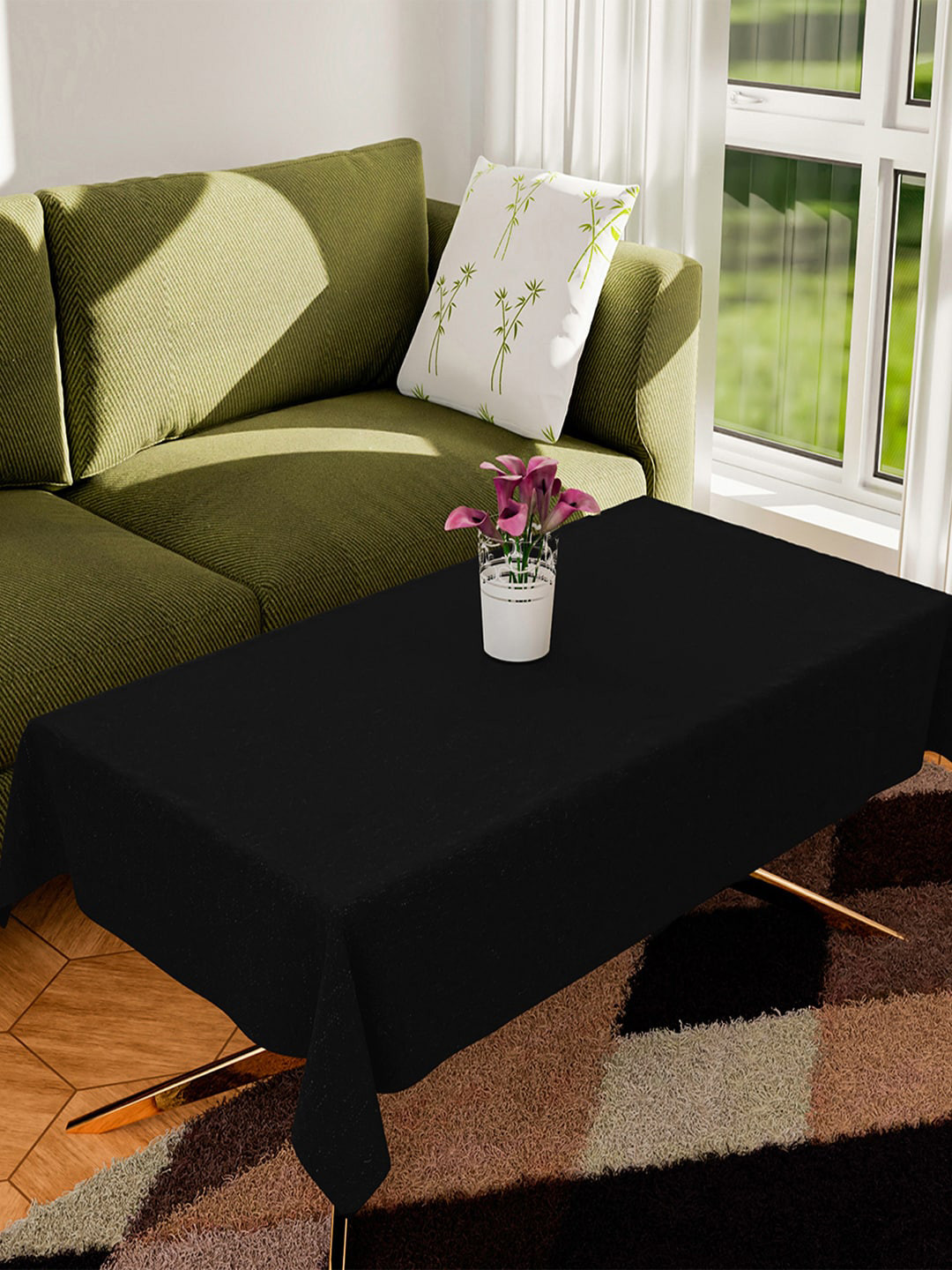 Kuber Industries Black Jute Fabric Coffee Table Cover