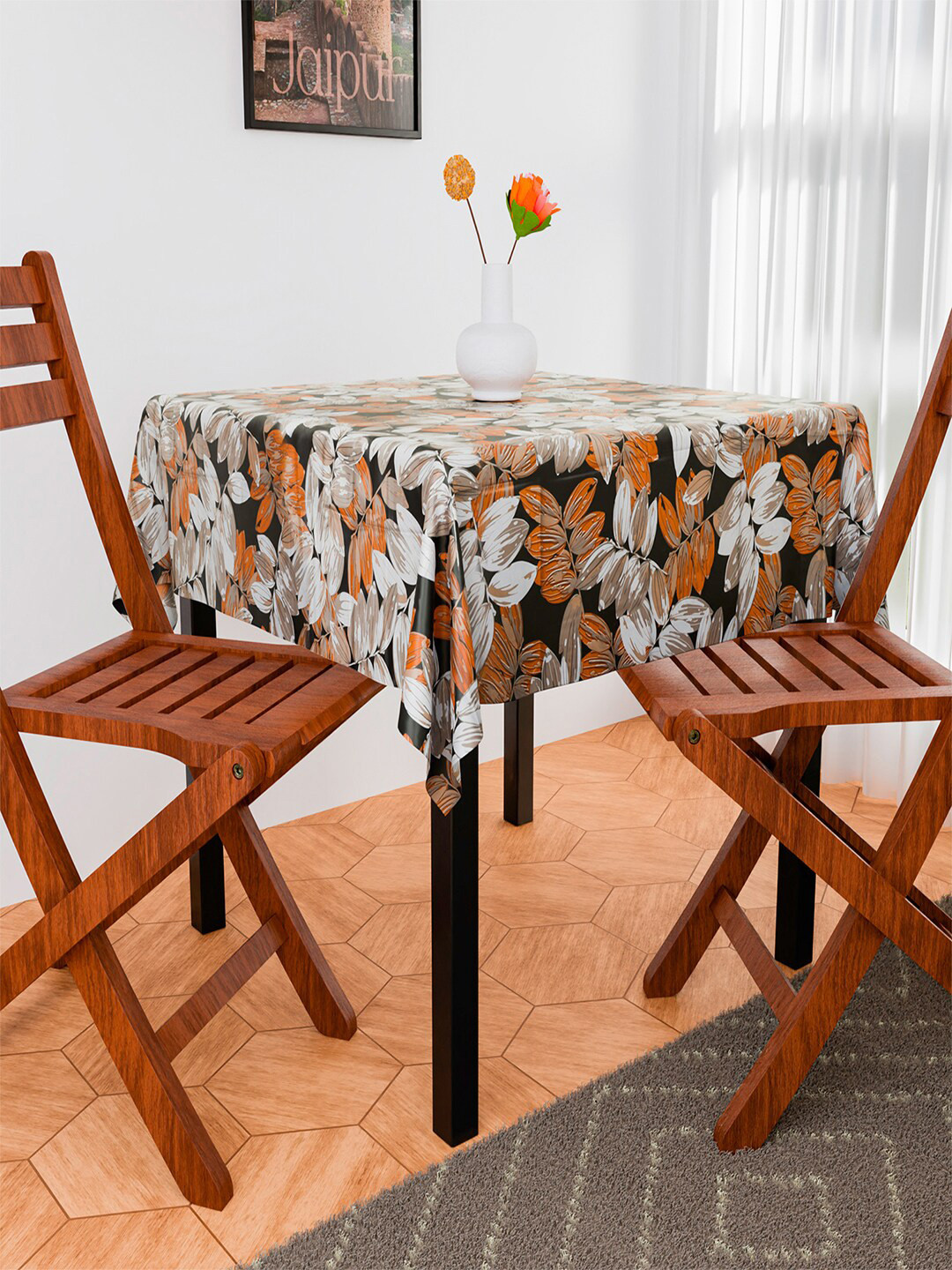 Kuber Industries Brown Printed 2 Seater Reversible Dining Table Cover