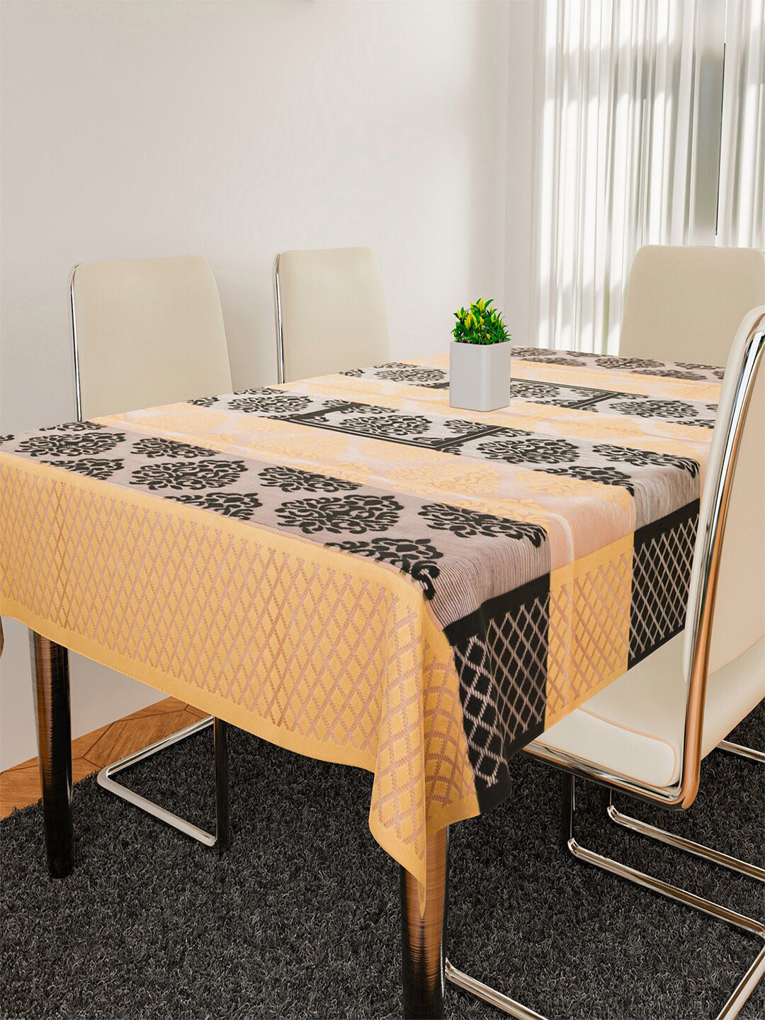 Kuber Industries Orange & Grey 6 Seater Table Protector Cover