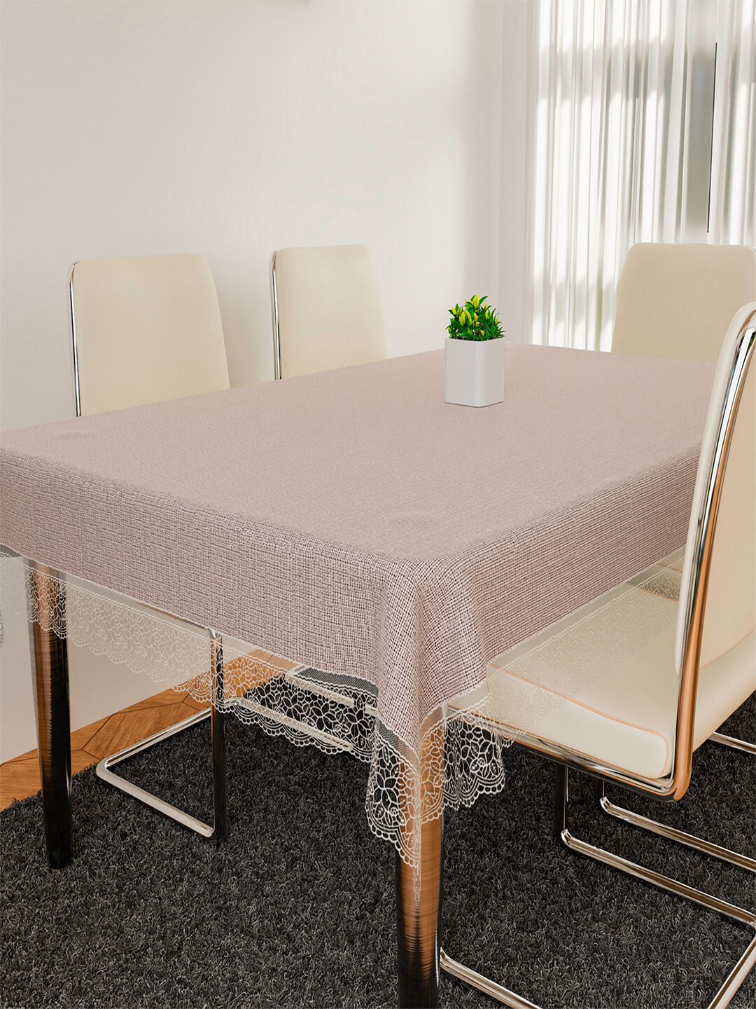 Kuber Industries Beige Printed 6 Seater Dining Table Cover