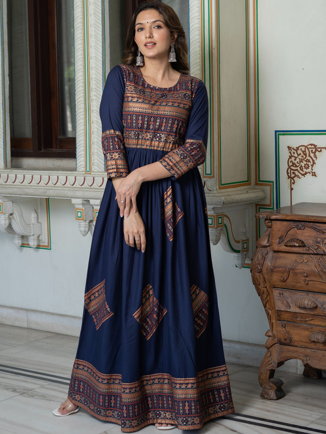 DAEVISH Ethnic Motifs Printed Fit and Flare Maxi Ethnic Dress