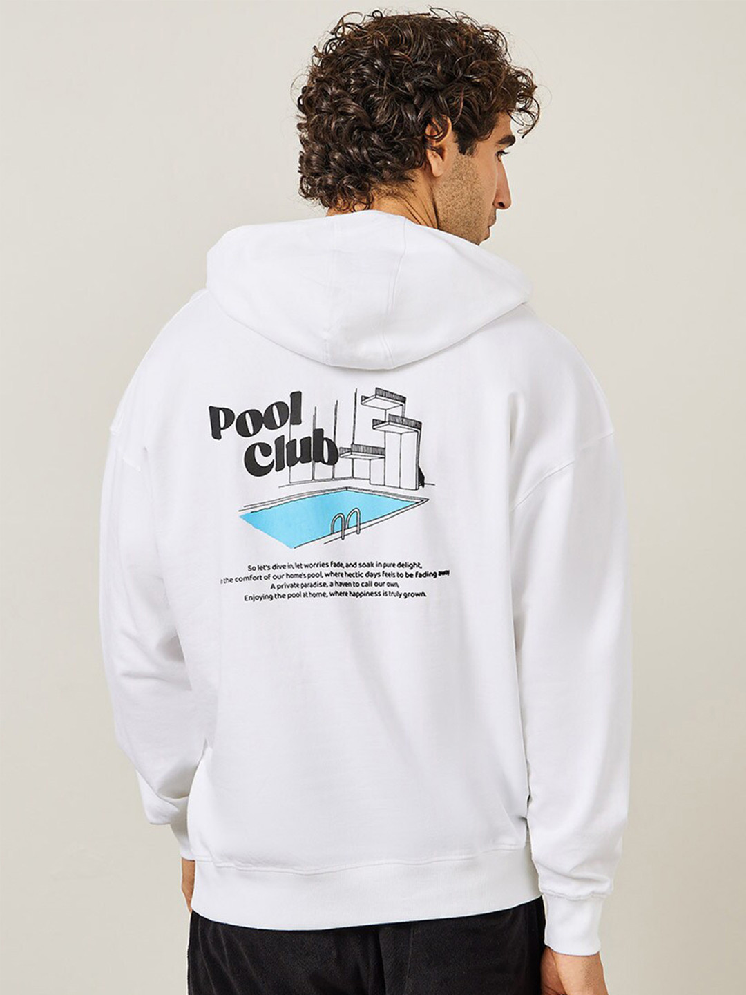 Styli White Typography Printed Hooded Pure Cotton Oversized Sweatshirt