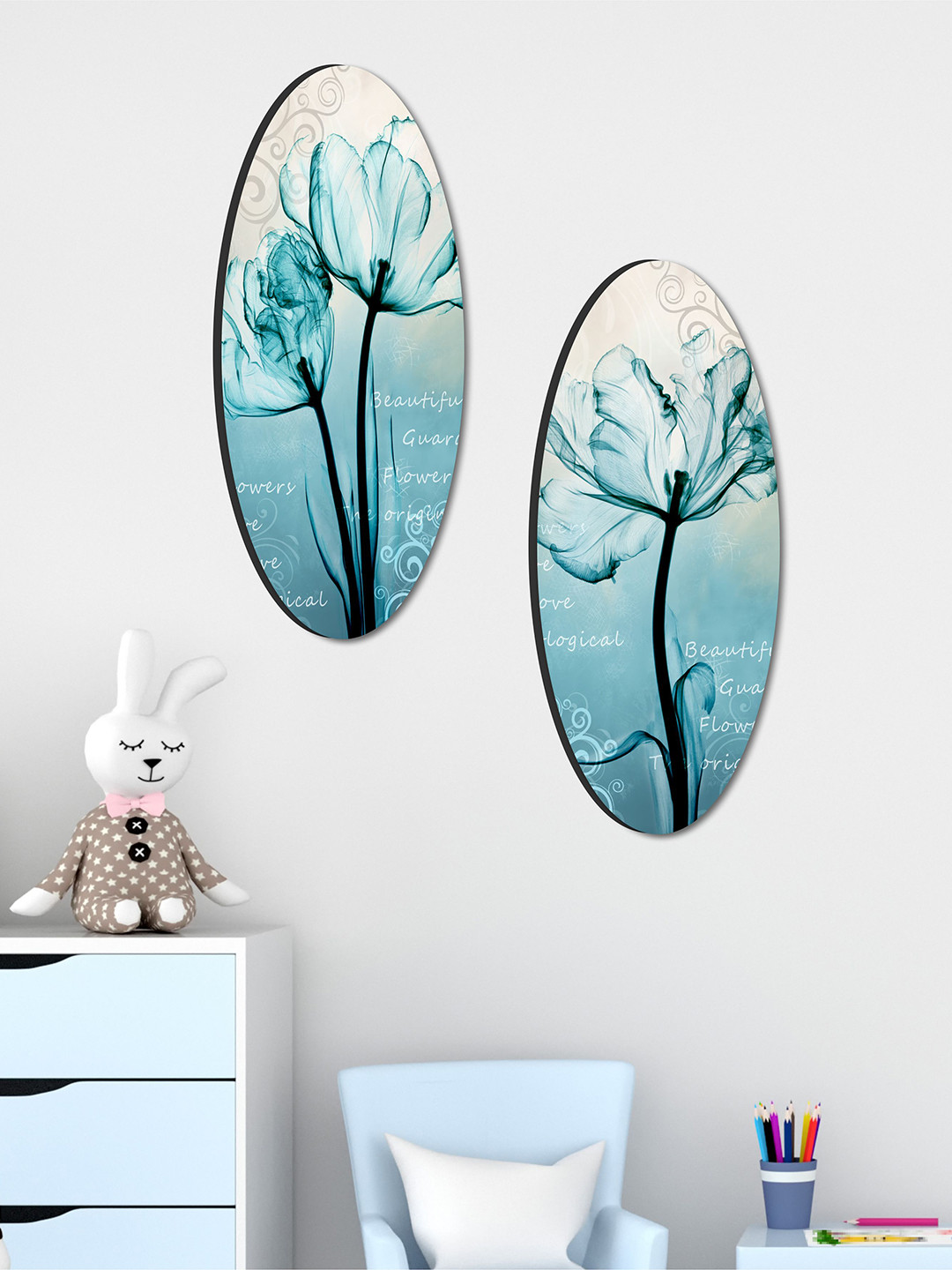 SAF Floral theme Wood Matte Hanging Hall 2Pcs Wall Hangings-16In