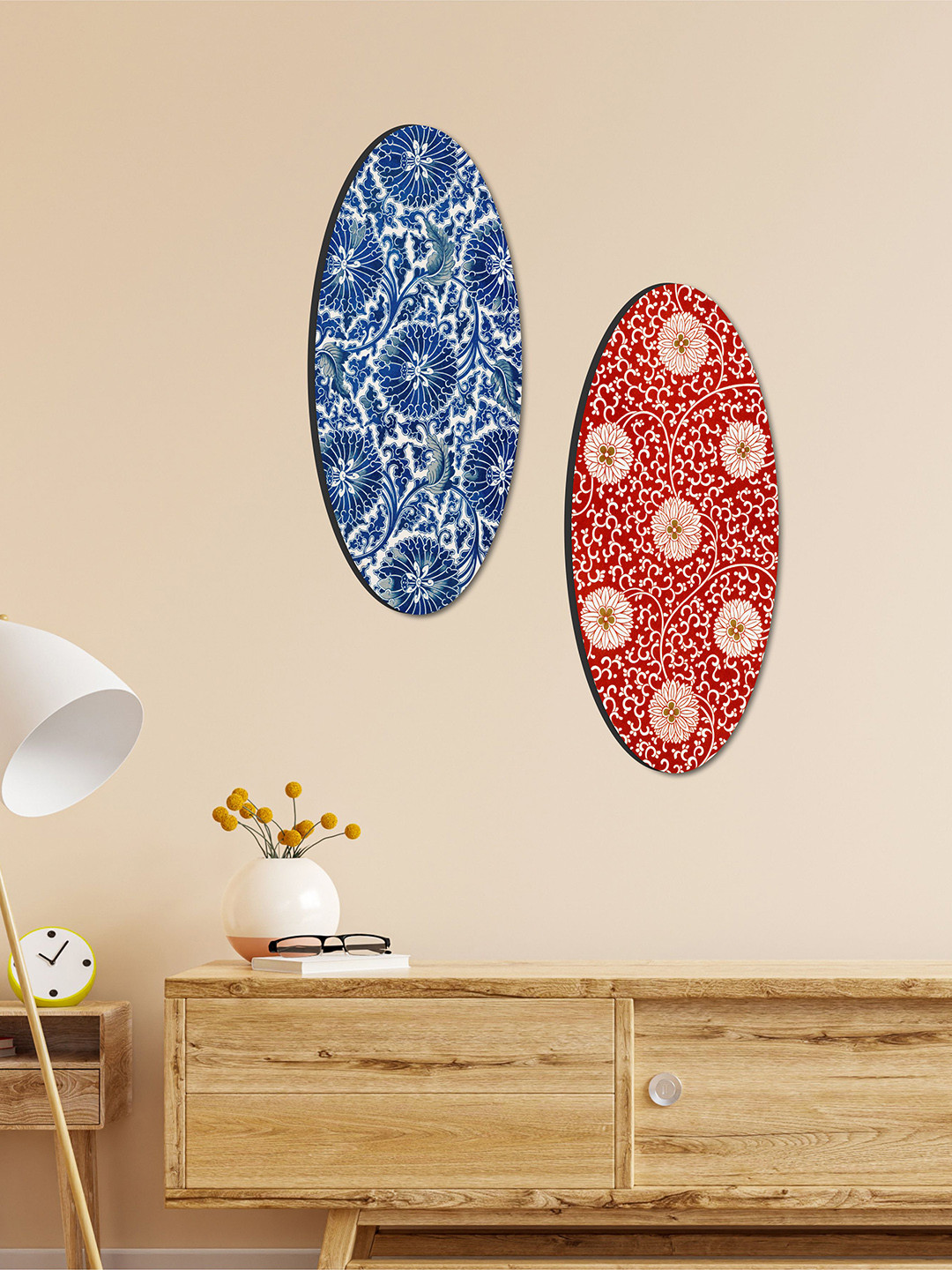 SAF Floral theme Wood Matte Hanging Hall 2Pcs Wall Hangings-16In