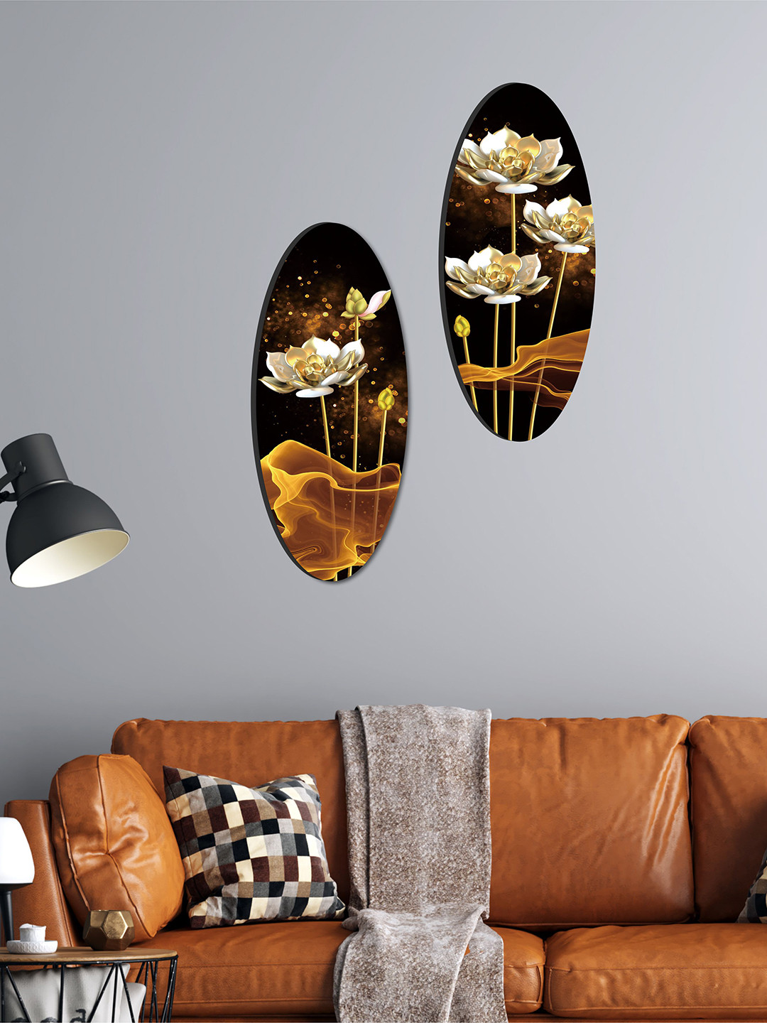 SAF Wood 2 Piece Wall Oval Paintings Wall Art - 16 x 13In