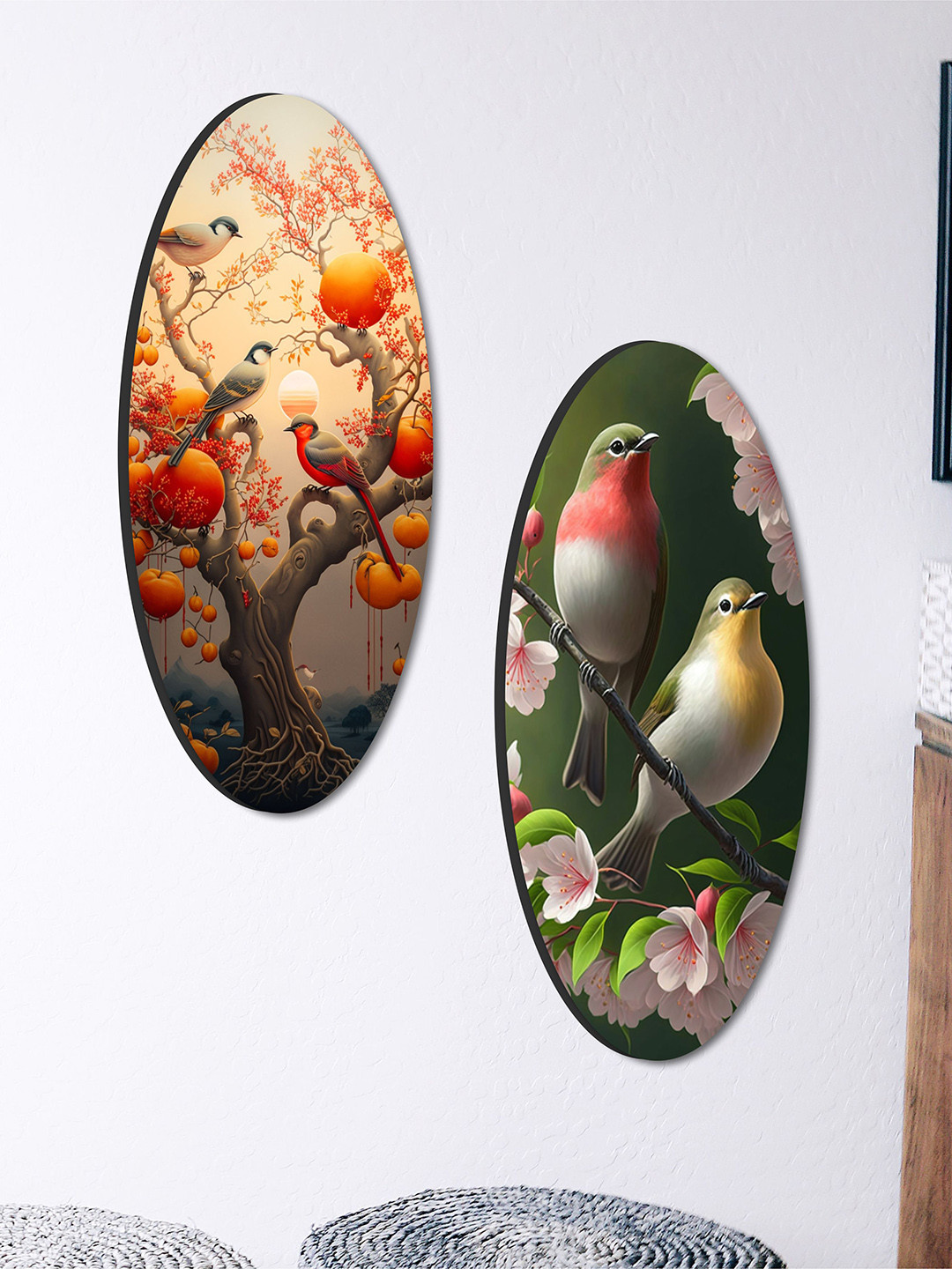 SAF Black & Orange 2 Pieces Wildlife Animal Wall Arts