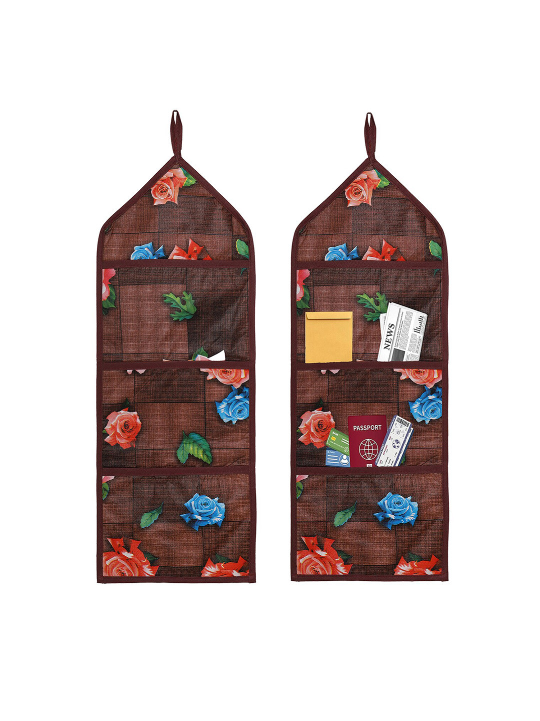 Kuber Industries Maroon & Red 2-Pieces Document Holder Wall Hanging 3 Pocket Organizer