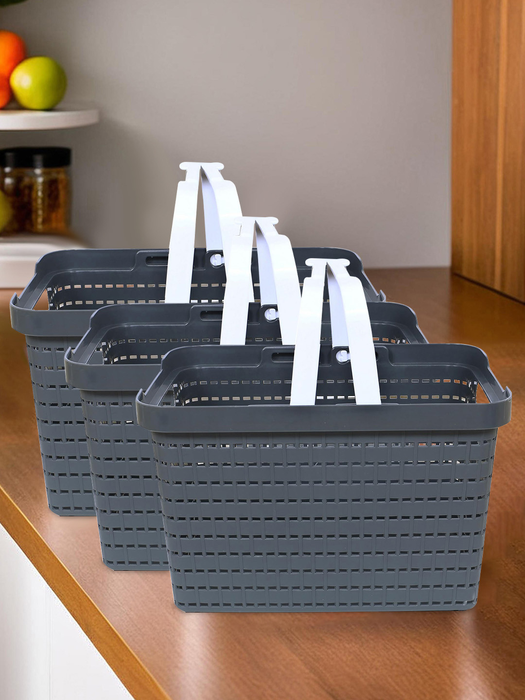 Kuber Industries Grey 3 Pieces Tote Basket Organisers