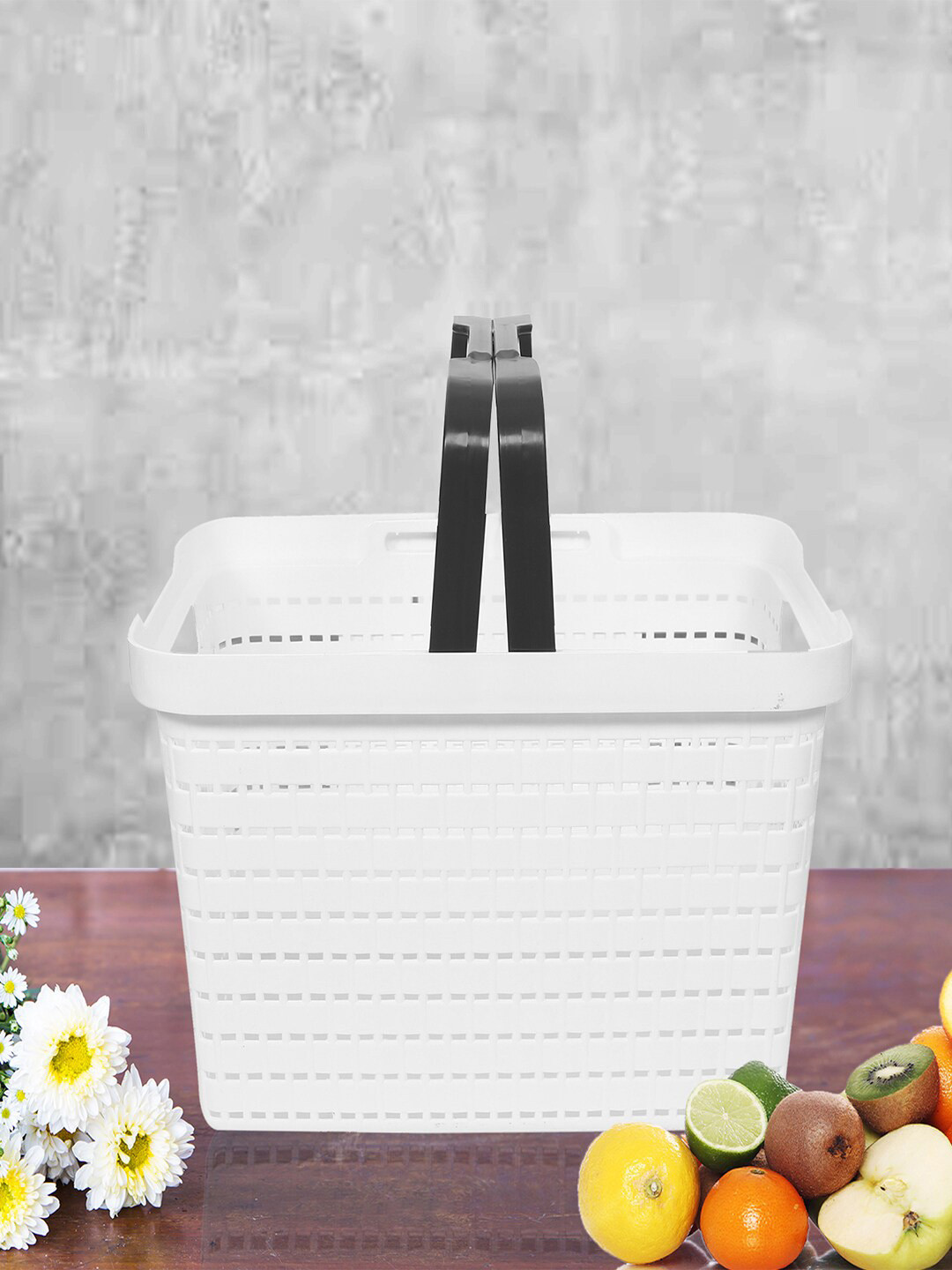 Kuber Industries White & Gray 2 Pieces Tote Basket Organisers