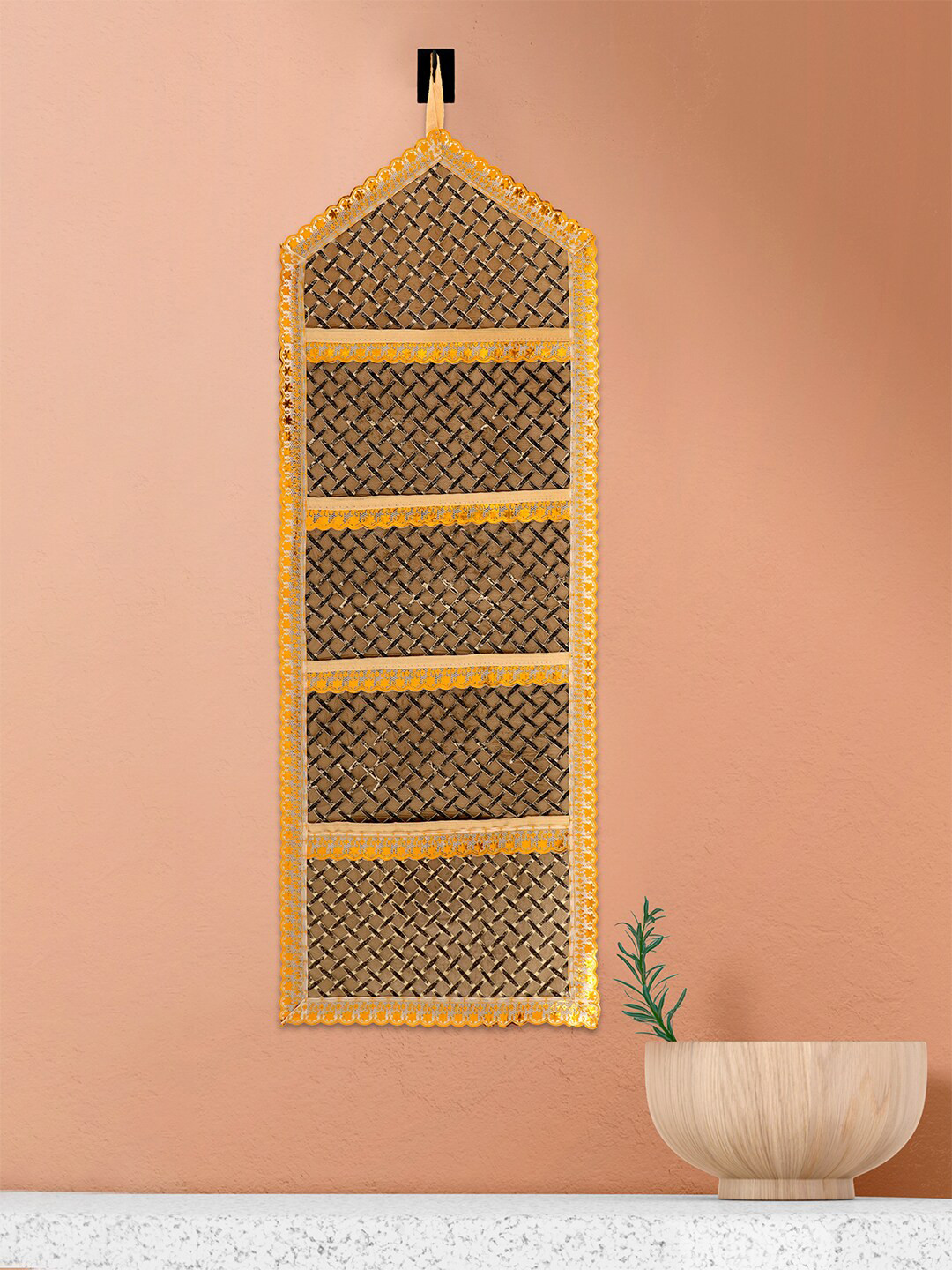 Kuber Industries Beige Zig Zag Printed Document Holder Wall Hanging Organiser