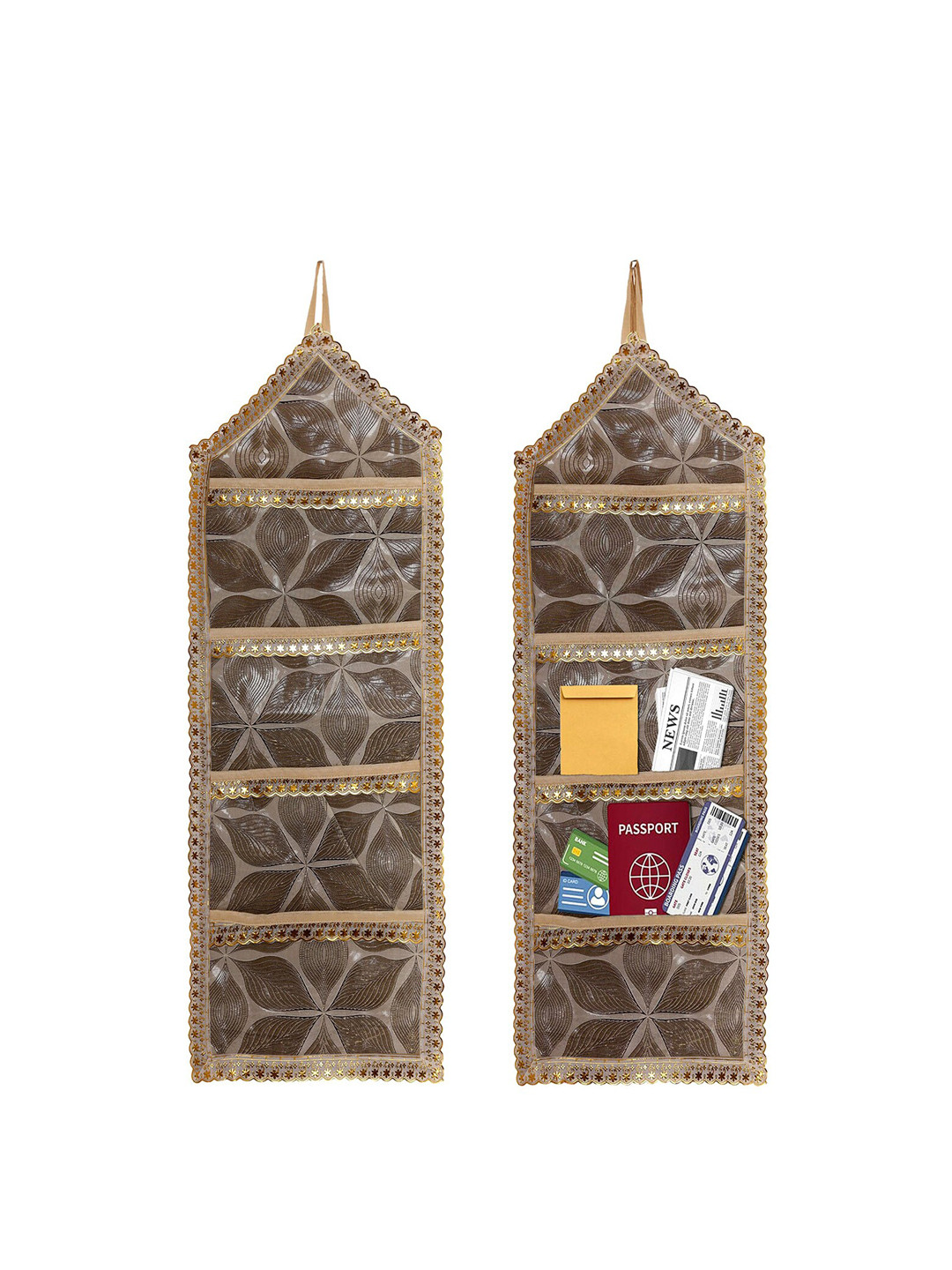 Kuber Industries 2 Pcs Brown Leaf Design Document Holder Wall Hanging Organizer