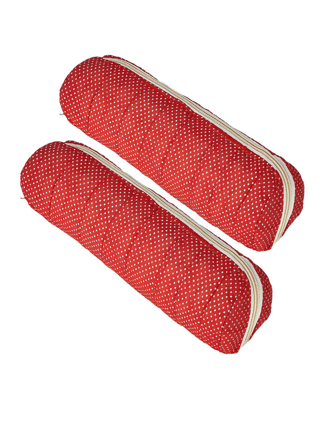 Kuber Industries Red & White 2 Pieces Printed Cotton Bangle Cover with Zipper