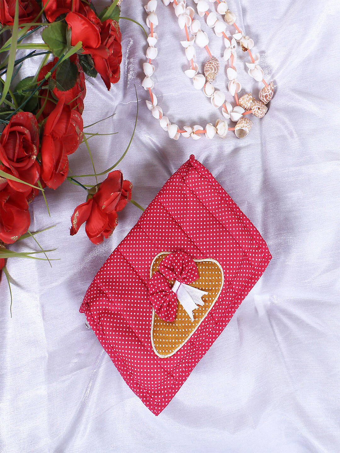 Kuber Industries Pink & White Dot Printed 7 Pouch Jewellery Storage Kit