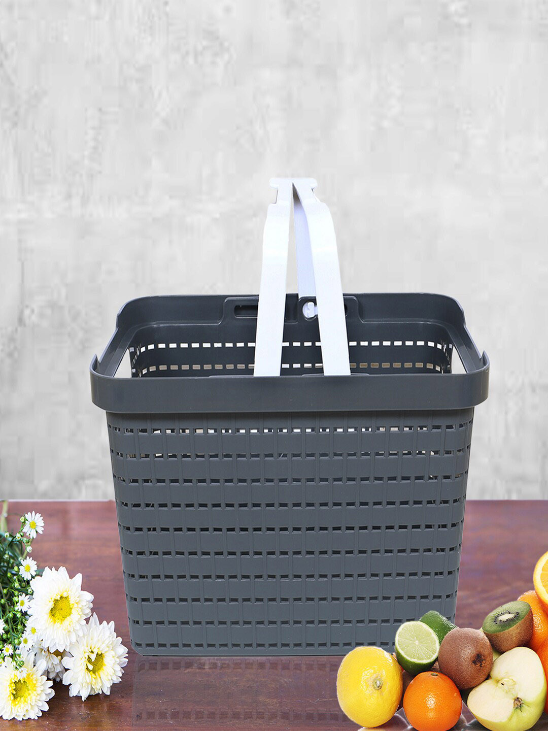 Kuber Industries 3 Pcs Blue & Grey Self-Design Stationery Storage Tote Basket