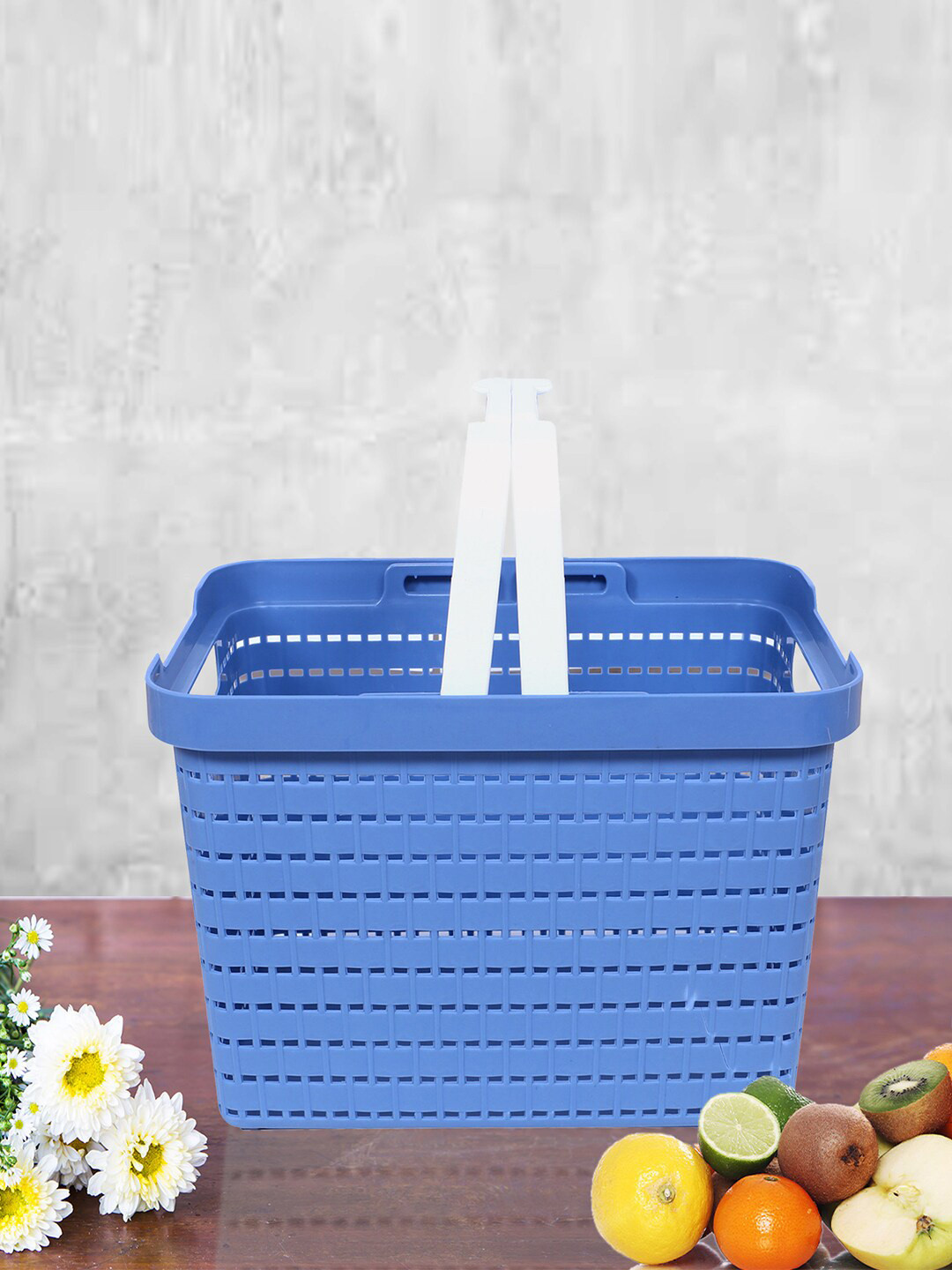 Kuber Industries 2 Pcs Blue & White Self-Design Stationery Tote Basket