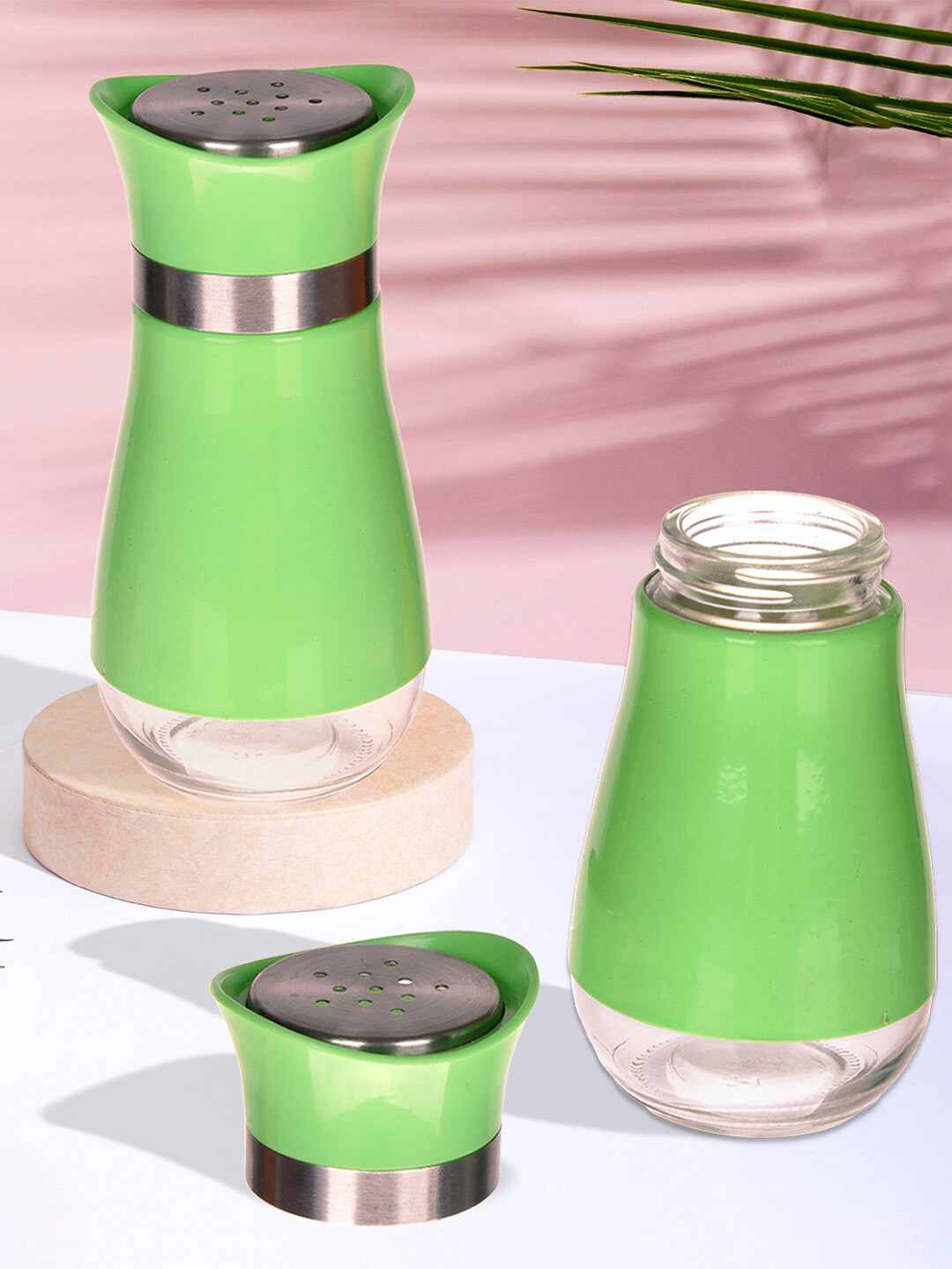 Kuber Industries Green 2 Pieces Stainless Steel Salt Shaker Box