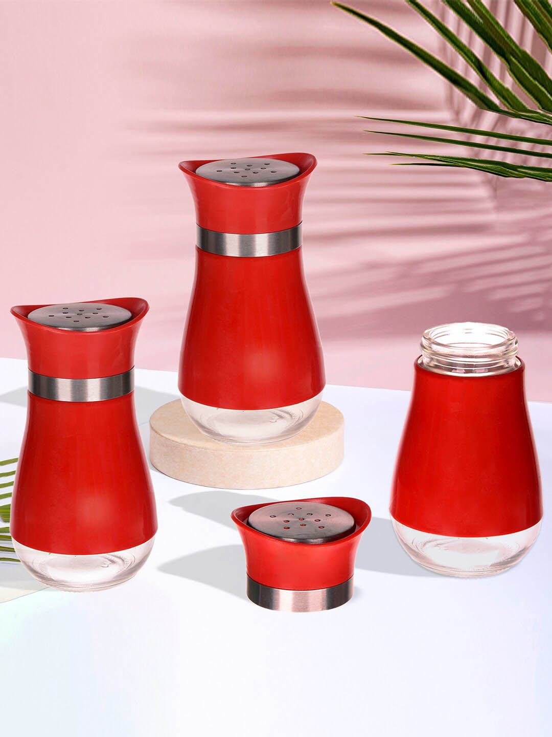 Kuber Industries Red 3 Pieces Stainless Steel Salt Shaker Box