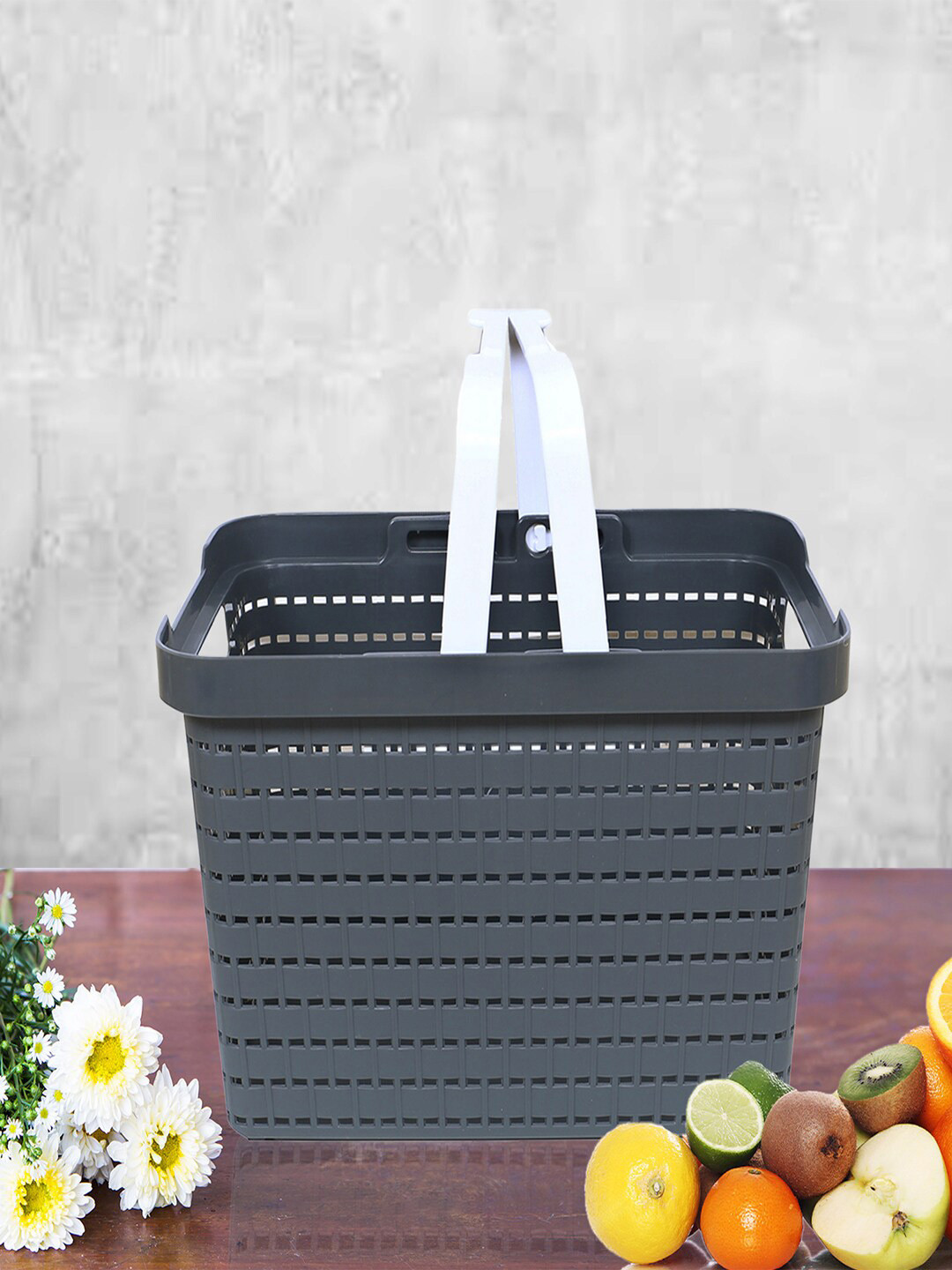 Kuber Industries 3 Pcs Grey Self-Design Stationery Tote Baskets