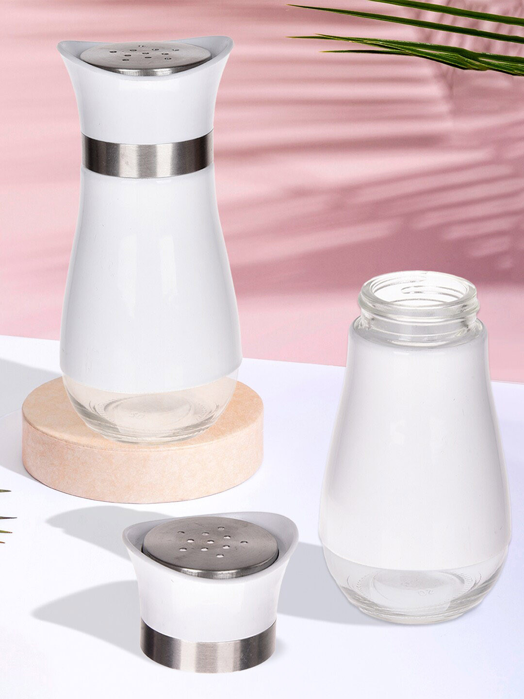 Kuber Industries White 2 Pieces Stainless Steel Salt Shaker Box