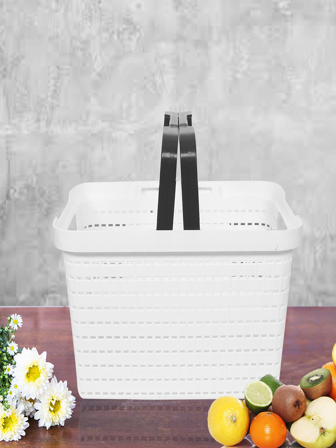 Kuber Industries 2 Pcs White & Coffee Brown Self-Design Stationery Storage Tote Baskets