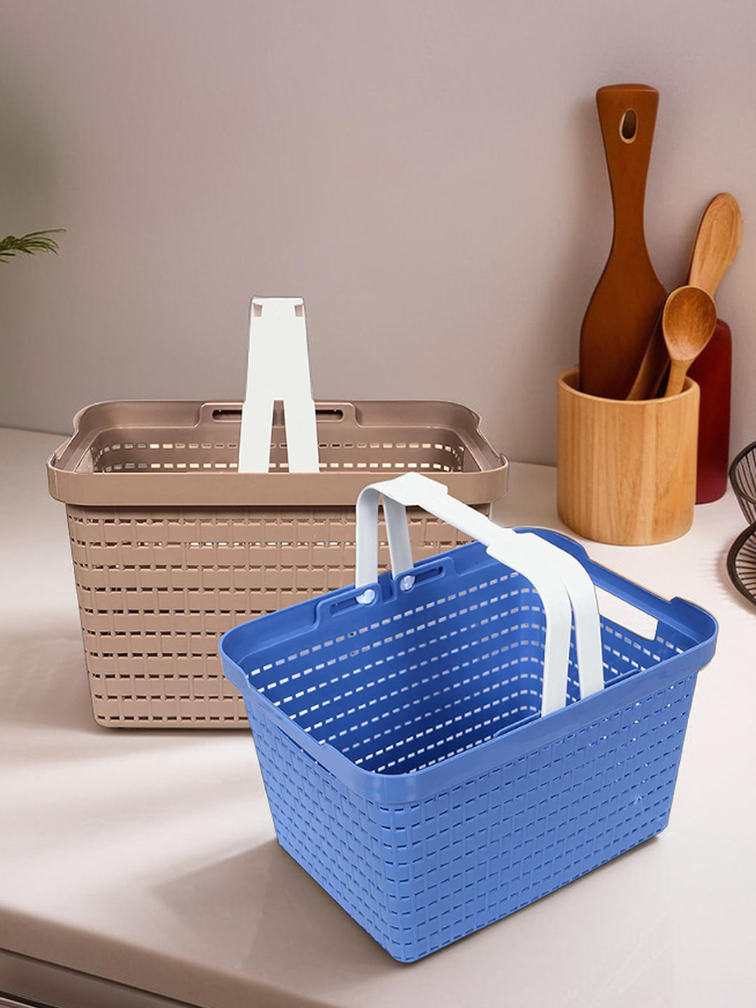 Kuber Industries Blue & Coffee Brown 2-Pieces Self-Design Basket Organisers