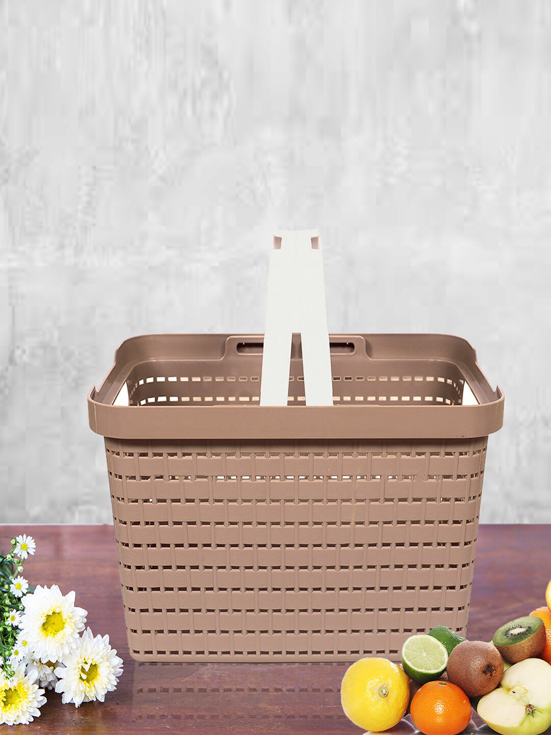 Kuber Industries Coffee Brown 3-Pieces Self-Design Basket Organisers
