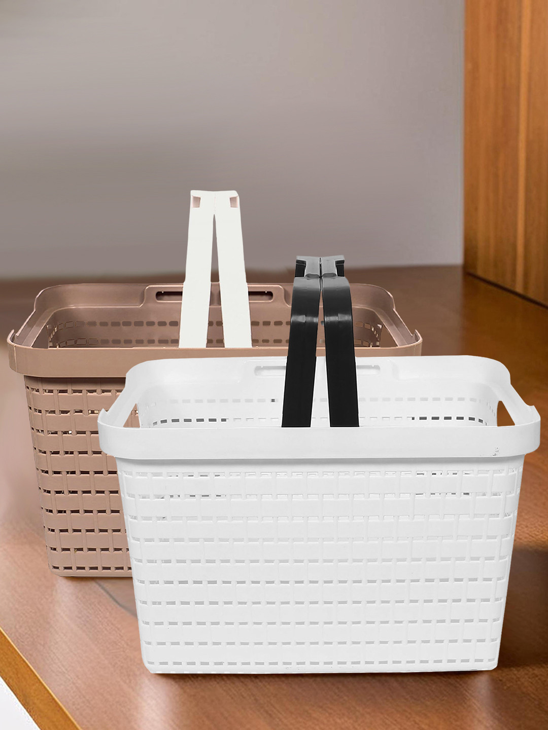 Kuber Industries White & Coffee Brown 2 Pieces Tote Basket Organisers