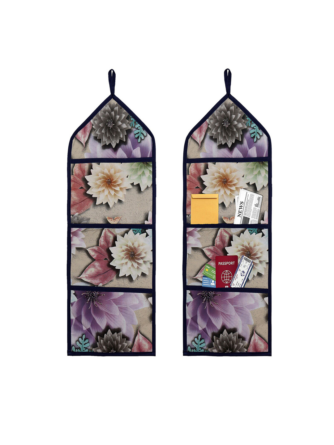 Kuber Industries Brown 2 Pieces Floral Printed Document Holder Wall Hanging Organizers