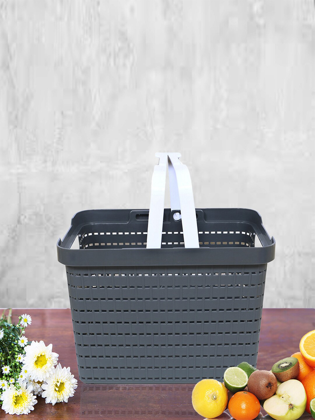 Kuber Industries Grey Textured Tote Basket