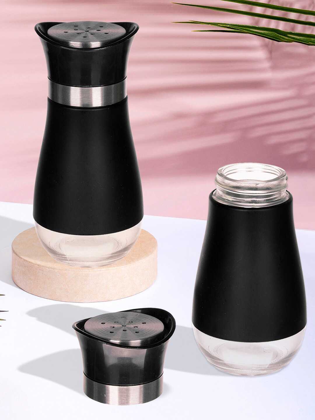 Kuber Industries Black 2 Pieces Stainless Steel Salt Shaker Box