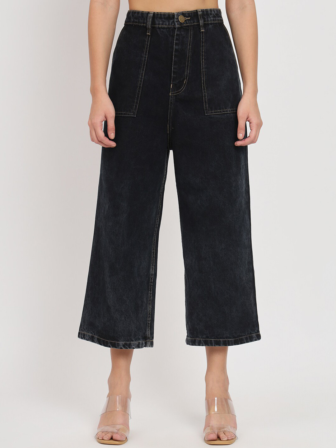 AngelFab Women Jean Flared High-Rise Cropped Jeans