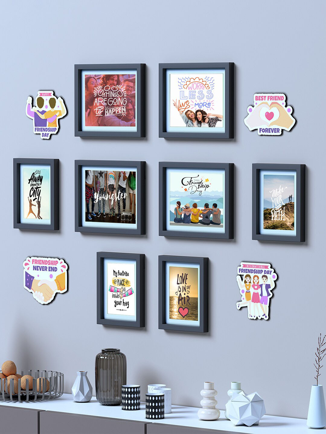 RANDOM Black 8 Pieces Photo Frames With Plaques