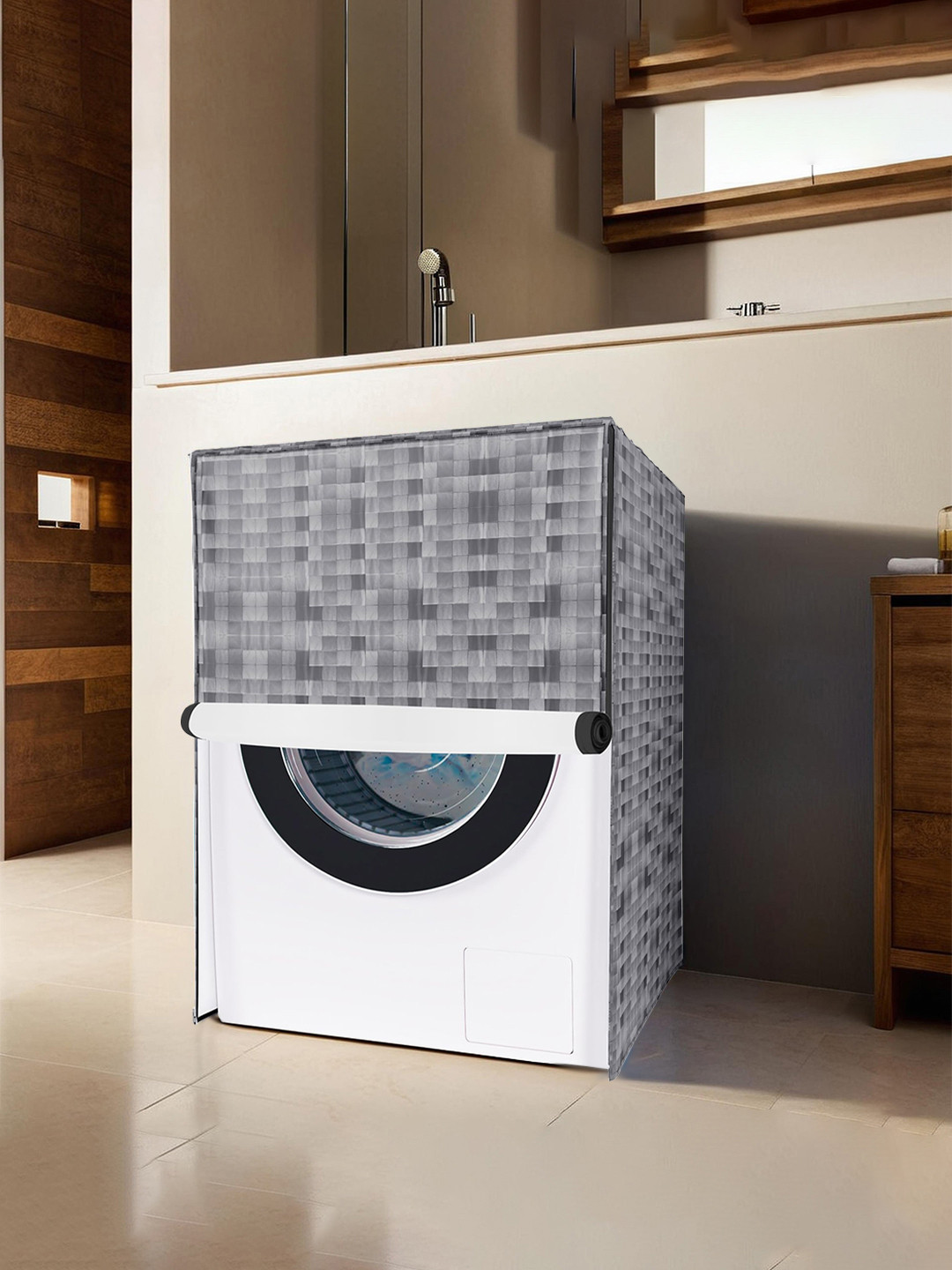 Kuber Industries Grey Printed Front Load Washing Machine Cover