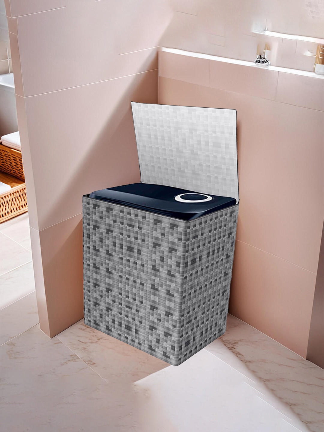 Kuber Industries Grey Printed Top Load Washing Machine Cover