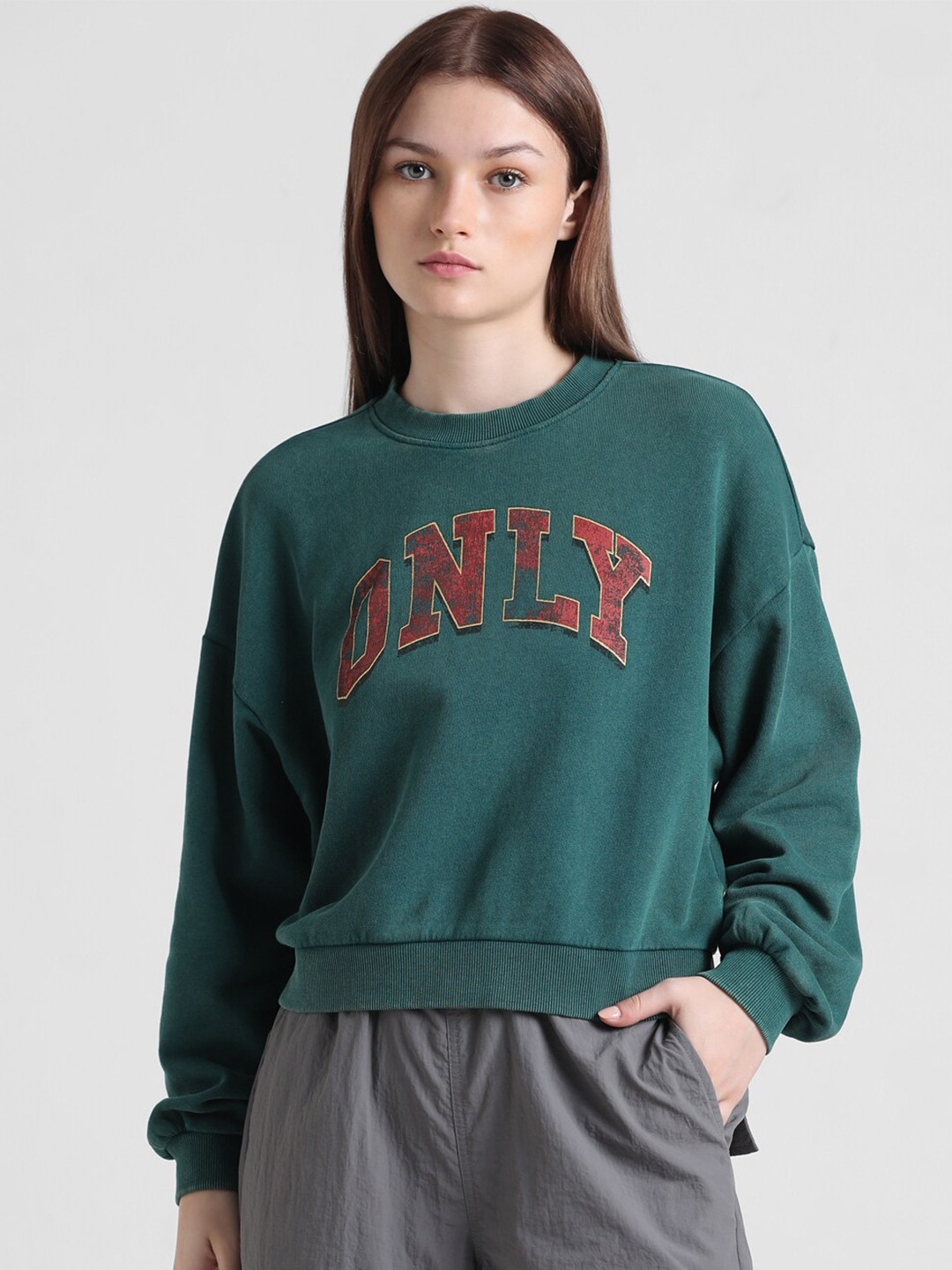 ONLY Onltara Acid Sweat Brand Logo Printed Pure Cotton Sweatshirt