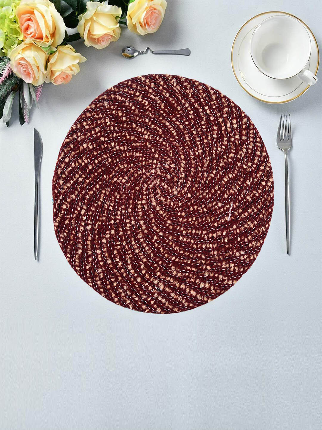 Kuber Industries Maroon 2 Pieces Woven Design Reversible Table Placemats