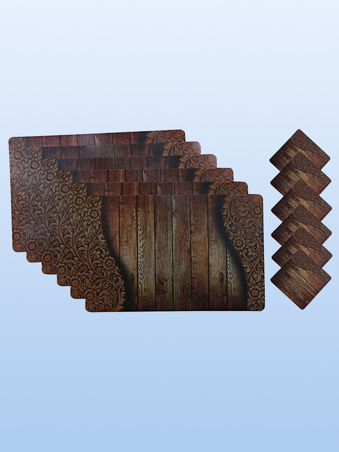 Kuber Industries Brown 12-Pieces Printed Table Placemat & Coasters Set