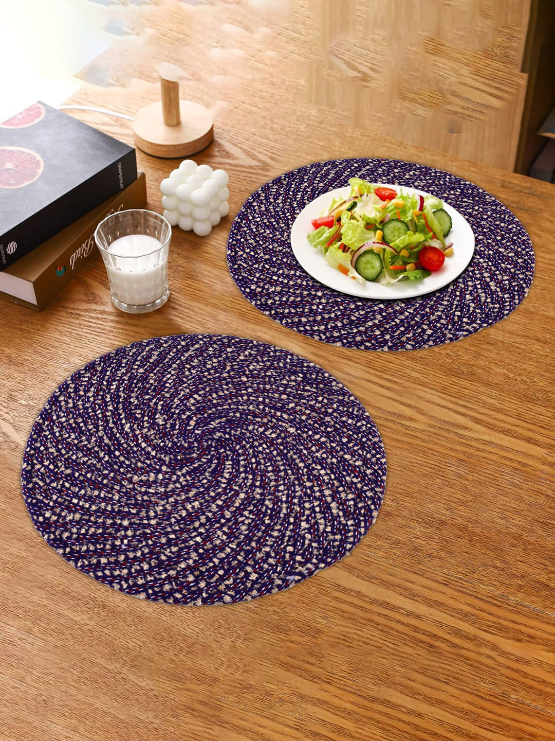Kuber Industries Purple 2 Pieces Woven Design Reversible Table Placemat