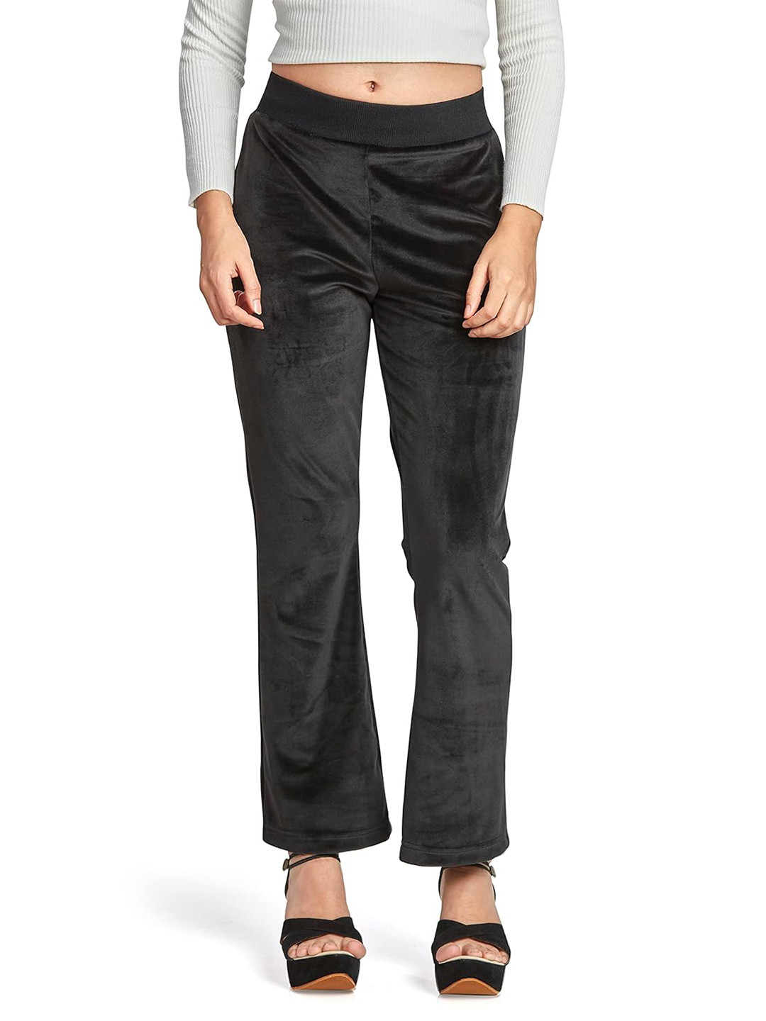 CKE  Women Relaxed Wide Leg Straight Fit Velvet Pleated Trousers/ Flared Knitted Velvet Palazzos