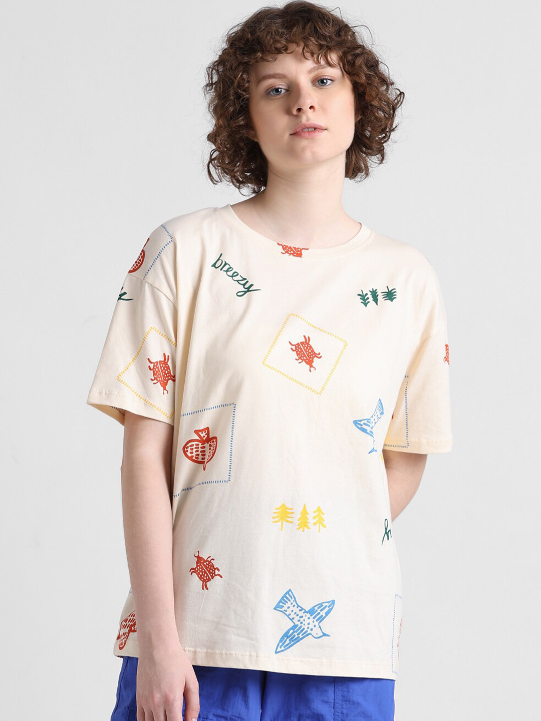 ONLY ONLTINA AISLE Conversational Printed Pure Cotton T-shirt