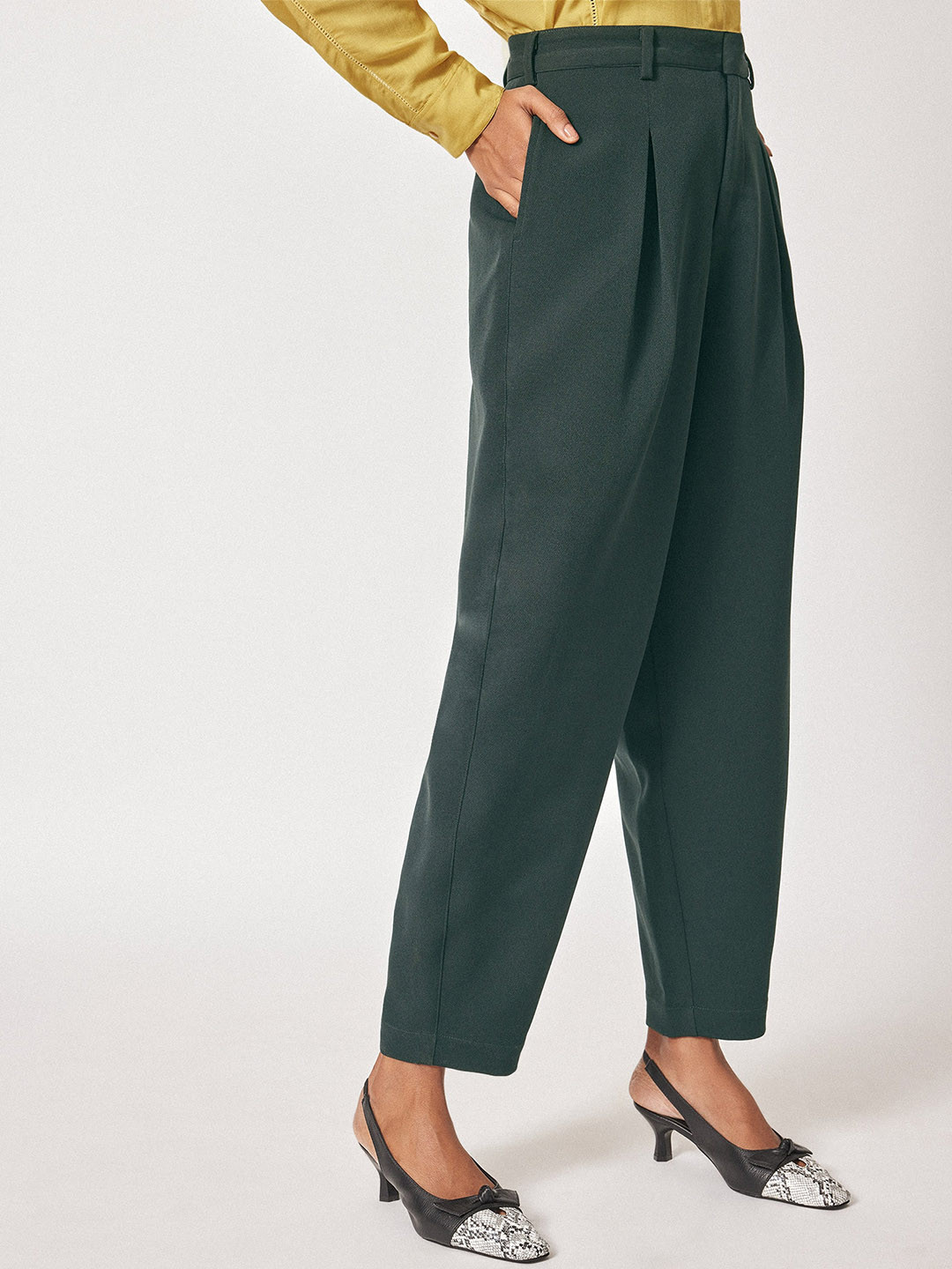 The Label Life Women Tapered Fit High-Rise Pleated Trousers