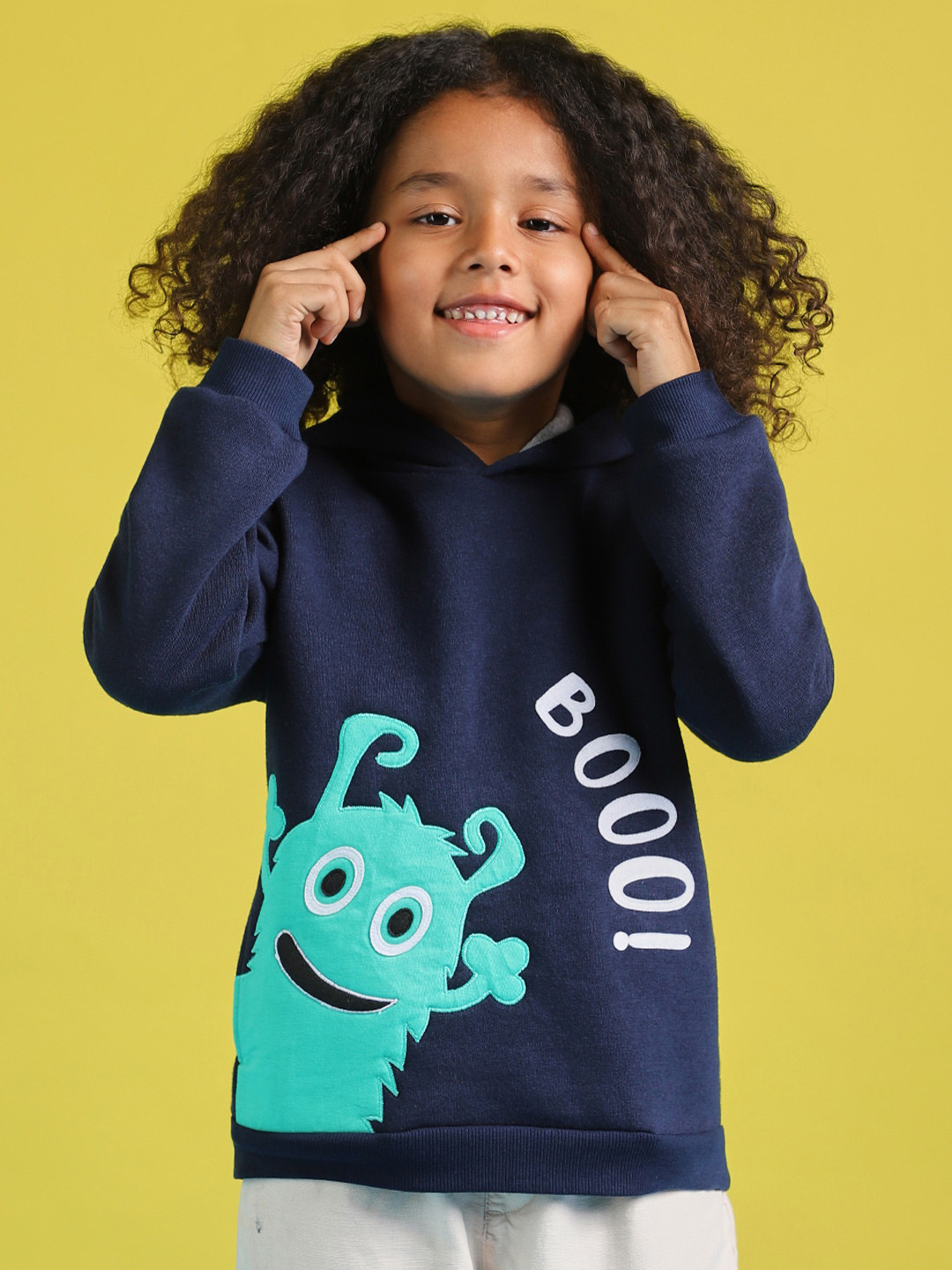 Nauti Nati Boys Typography Printed Hooded Antimicrobial Fleece Pullover Sweatshirt
