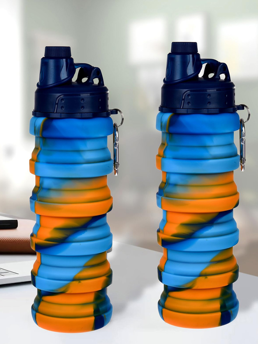 Kuber Industries Blue Colourblocked Ceramic Spill Proof 2 Piece Sipper - 500ml