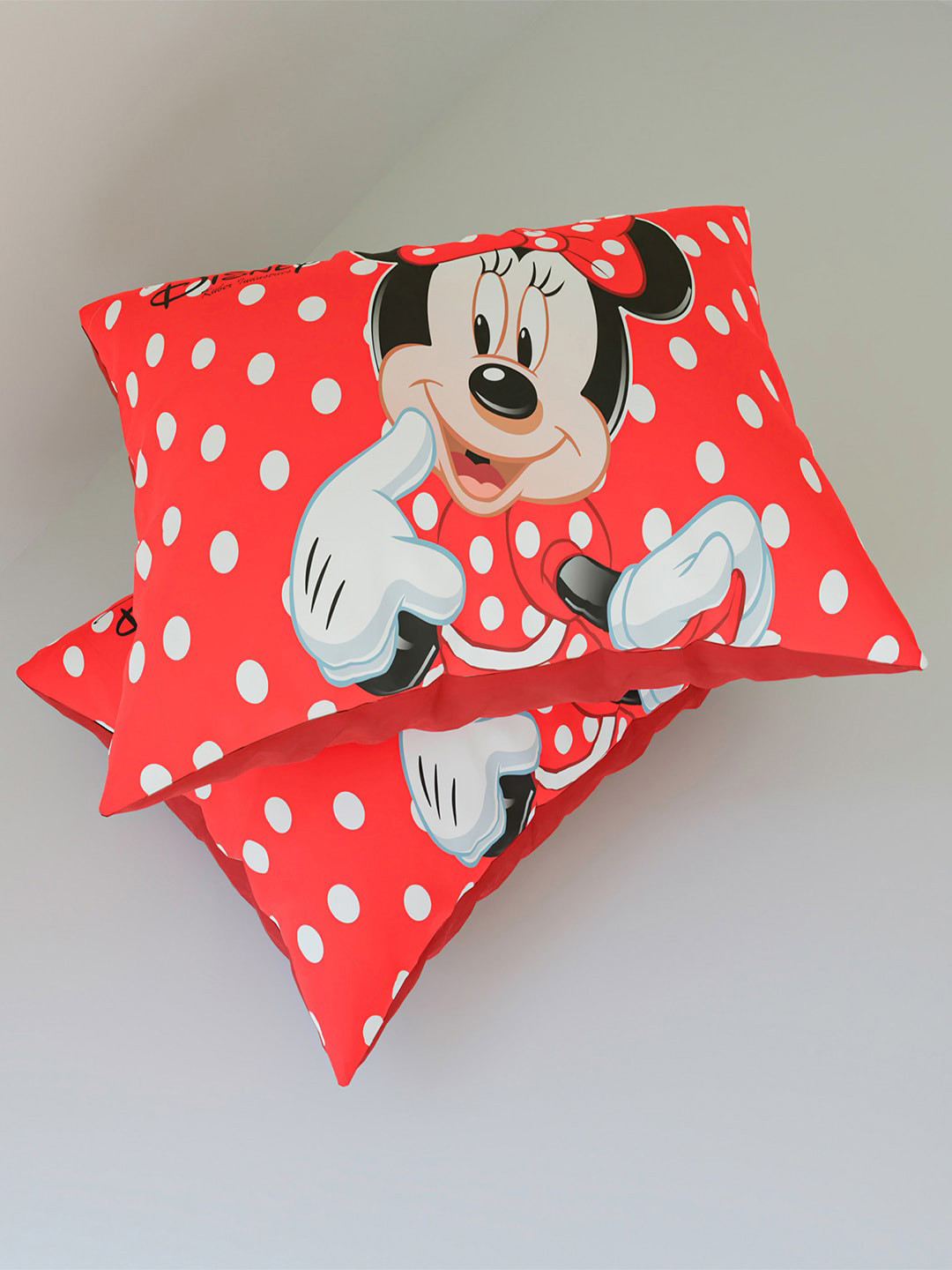 Kuber Industries Red & White 2-Pieces Minnie Mouse Printed Pure-Silk Pillow Covers