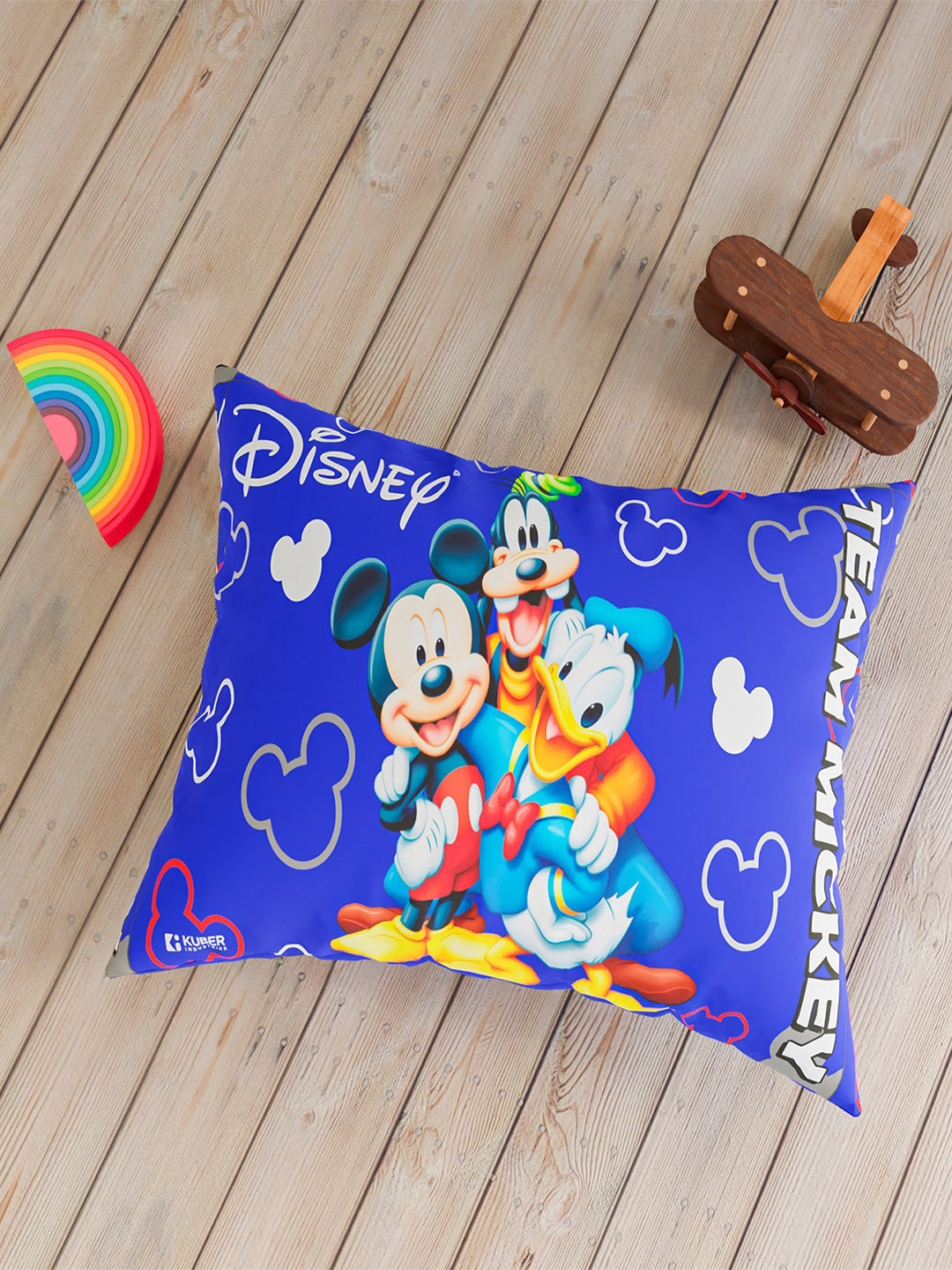 Kuber Industries 4 Pcs Blue & White Mickey & Friends Printed Pure Silk Pillow Covers