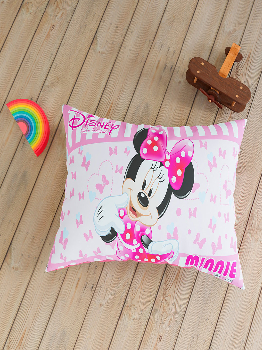 Kuber Industries 6 Pcs White & Pink Minnie Mouse Printed Pure Silk Pillow Covers